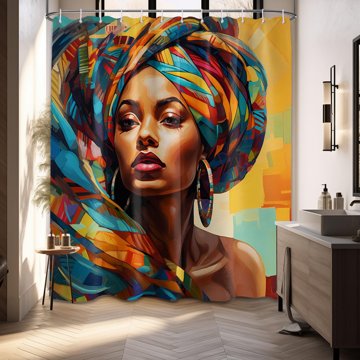 DLTAY African Shower Curtain, Afro Black Girl, 72x72 inches