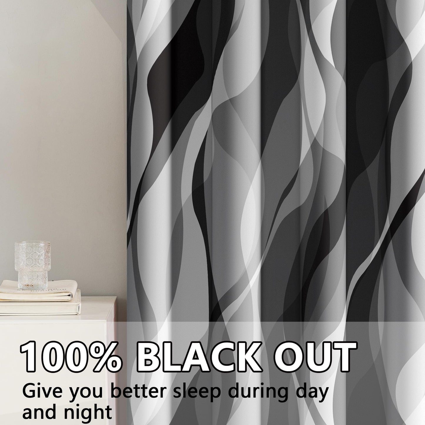 HOQAJME Grey Blackout Curtains for Bedroom Black and White Black Out Curtains for Living Room Modern Abstract Stripe Room Darkening Window Drapes, (52 x 63 - Inch,Gray Stripe)