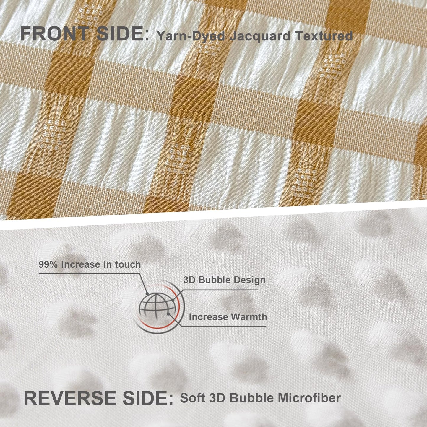 tohrisa Boho Comforter Set Twin Size - 2 Pieces Lightweight Jacquard Seersucker Bedding Sets (1 Soft Fluffy Grid Comforter & 1 Pillowcase) - All Seasons Cozy Modern Bed Set(68"x90" Beige)