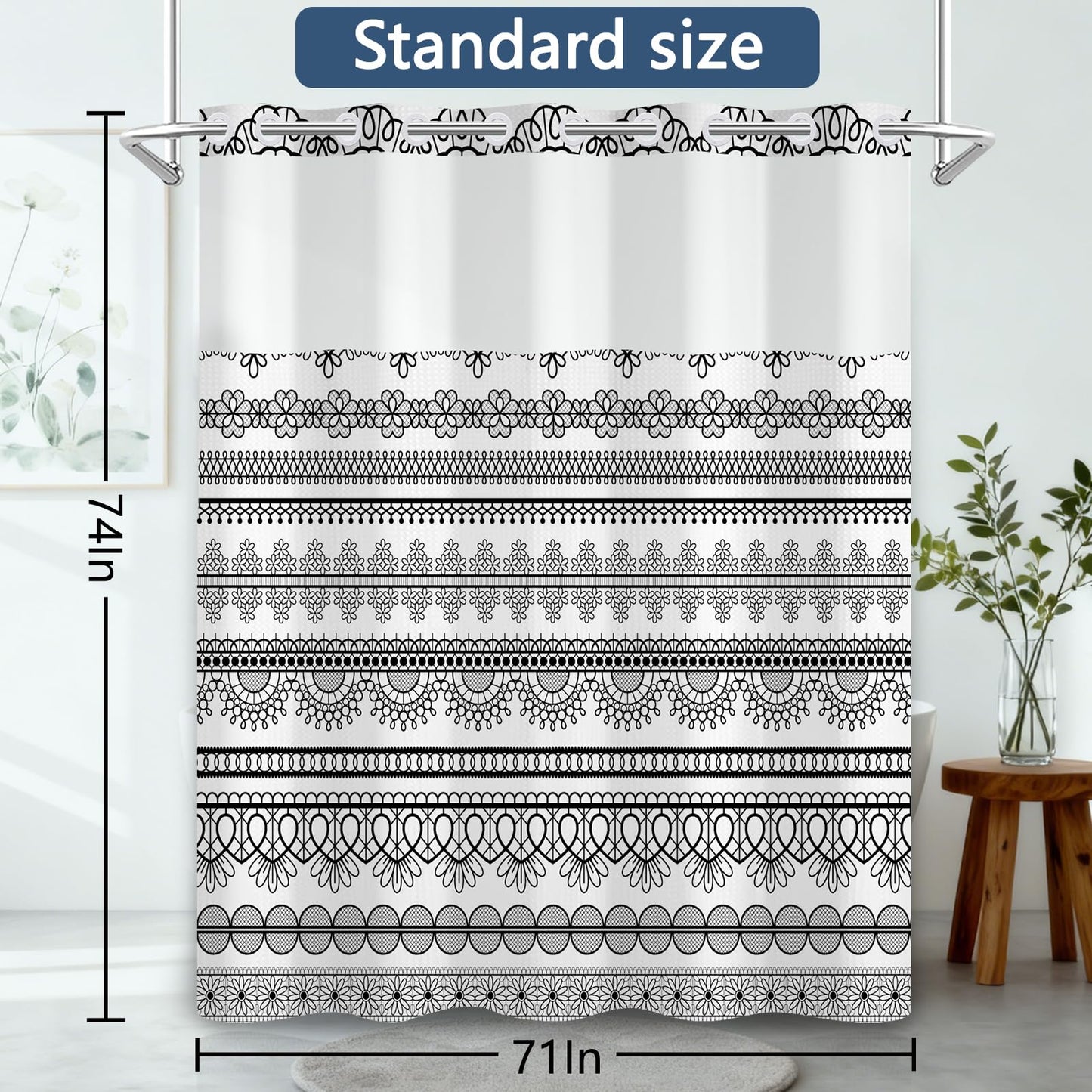 NAEMBCU No Hook Waffle Shower Curtain Snap in Liner 71x74 Inch