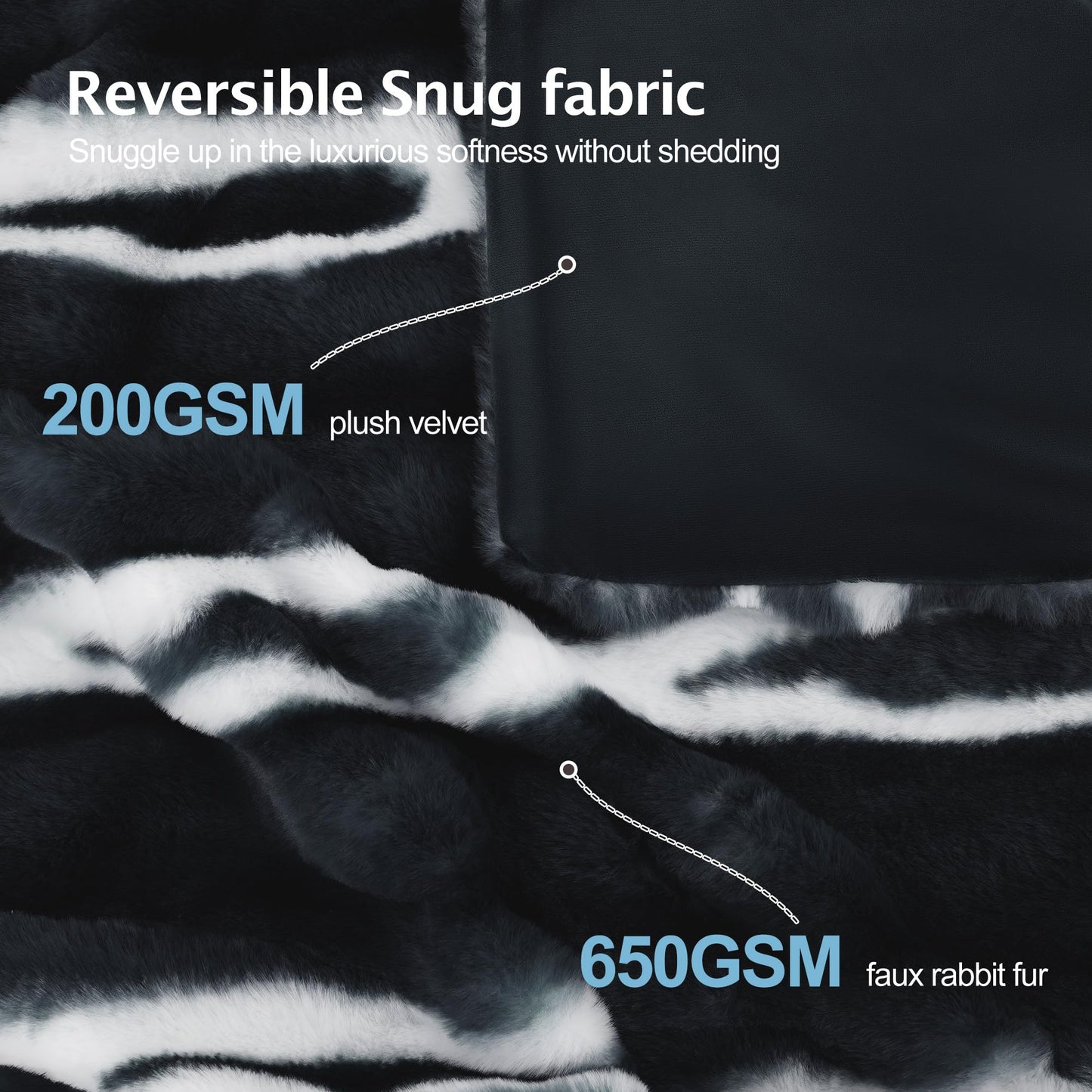 VFROO Plush Faux Rabbit Fur Throw Blanket – 850GSM Thick & Warm, Ultra Soft Fluffy Blanket for Couch, Bed, Sofa, Ideal Gift for Women, 50" × 60", Black