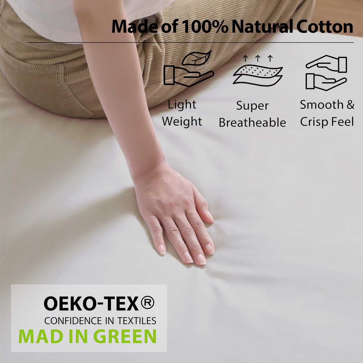 2 Pack Queen Fitted Sheets Only, 100% Egyptian Cotton, Super Soft 600 Thread Count Sateen, 16" Deep Pocket Bottom Sheets, Breathable Hotel Quality, Durable All-Around Elastic, Light Beige