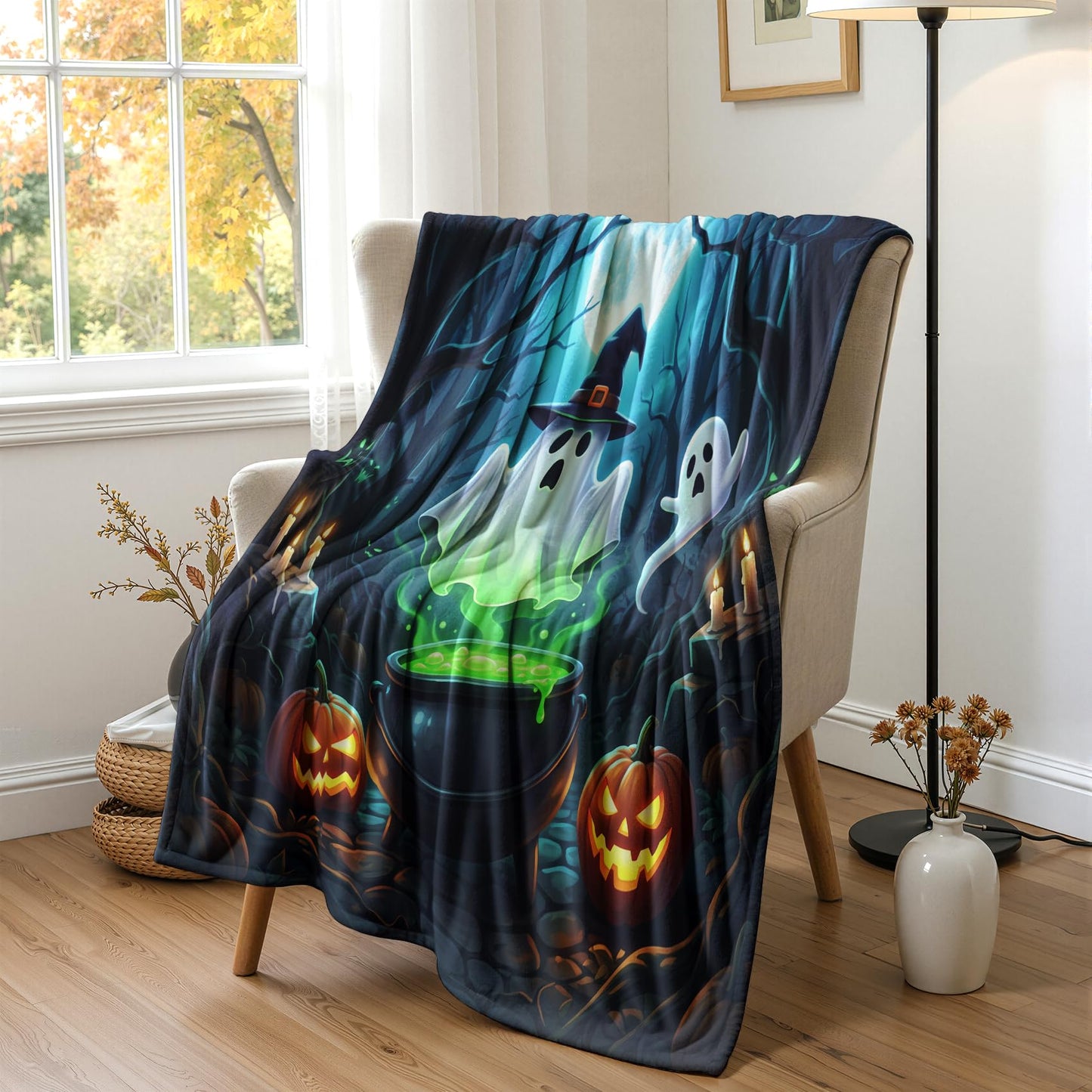 GEDAEUBA Halloween Throw Blanket Soft - Spooky Ghost Pumpkin Fleece Blanket Throw, Soft Cozy Blankets & Throws for Couch, Bed, and Sofa, 50x60 inches