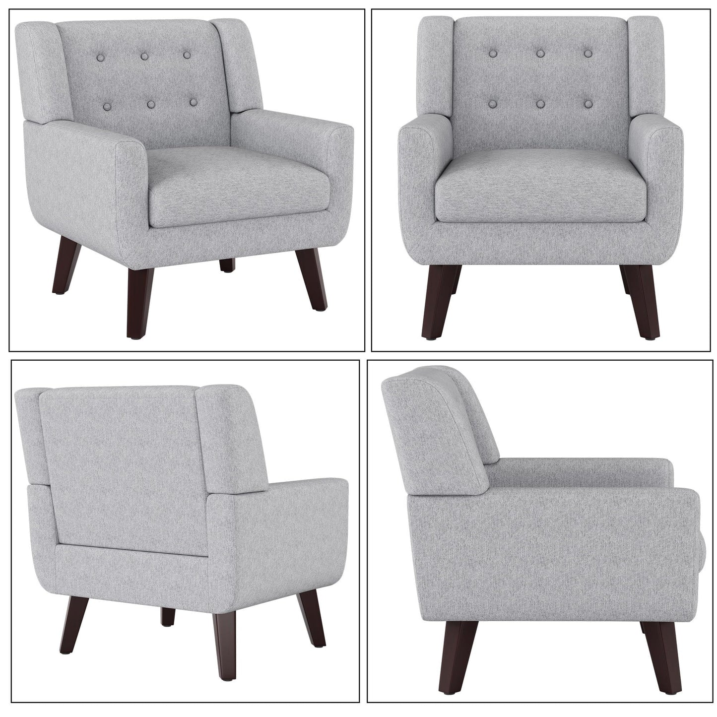 FaFaSoGoodFa Linen Fabric Living Room Chairs, Accent Chair, Mid Century Modern Armchair for Living Room, Bedroom Button Tufted Upholstered Comfy Reading Sofas,Vanity Chair (2, Light Grey)
