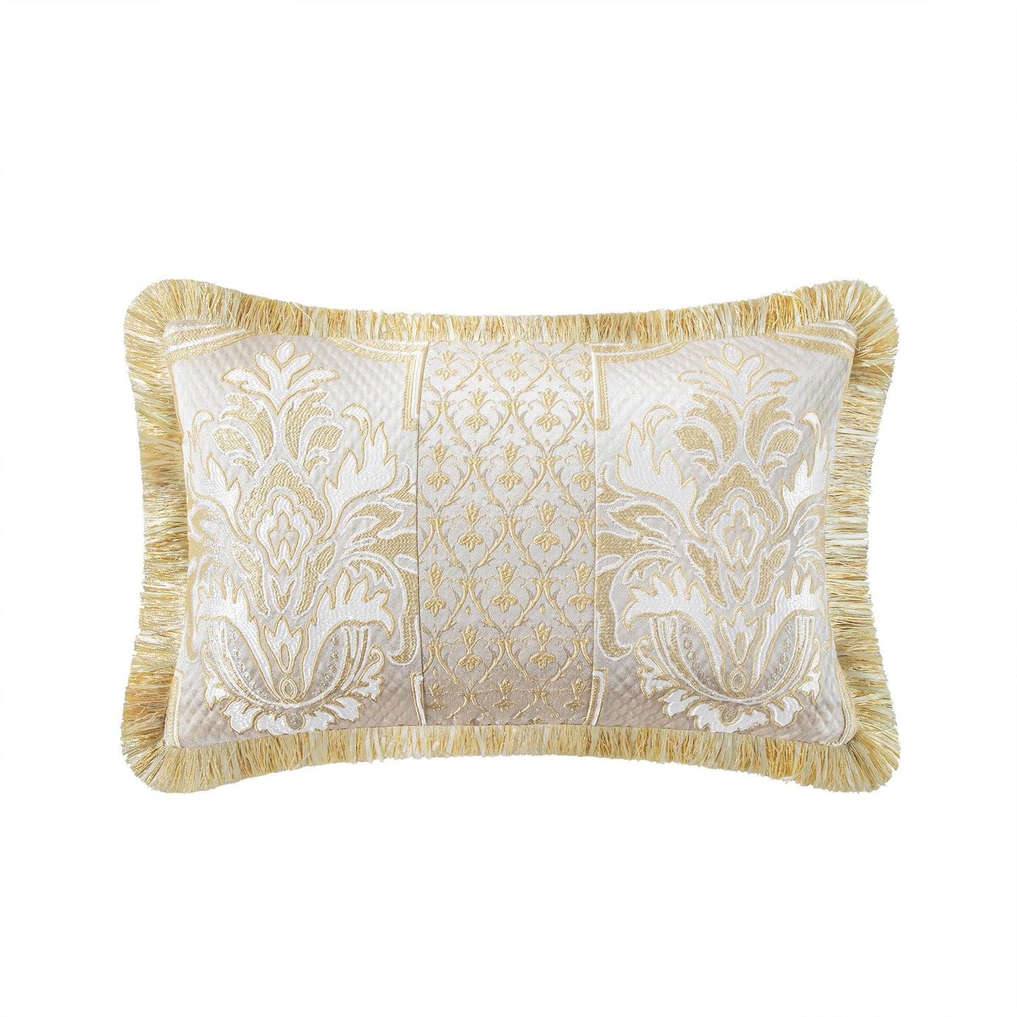 Loom and Mill 9-Piece Comforter Bed in a Bag, Elegant Damask Floral Comforter Sets King Size, All Season Jacquard Bedding Sets with Bed Skirt, Euro Shams and Decorative Pillows(Beige Gold, King)