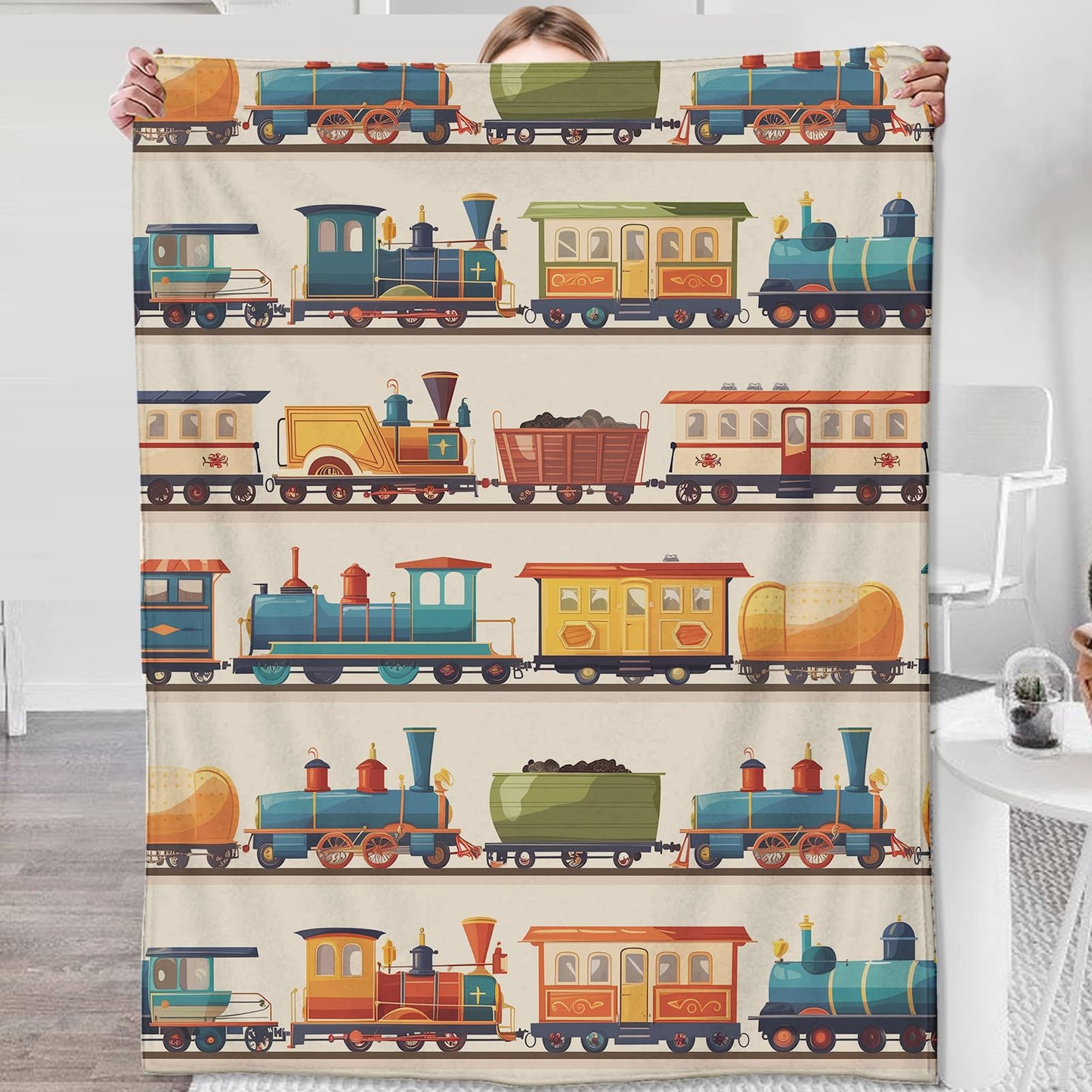 Train Blanket for Boys Kids, Train Gifts Bedding Decor Flannel Train Throw Blanket, Train Stuff Decorations Warm Soft Blanket for Bed Sofa Office 60" x 50"