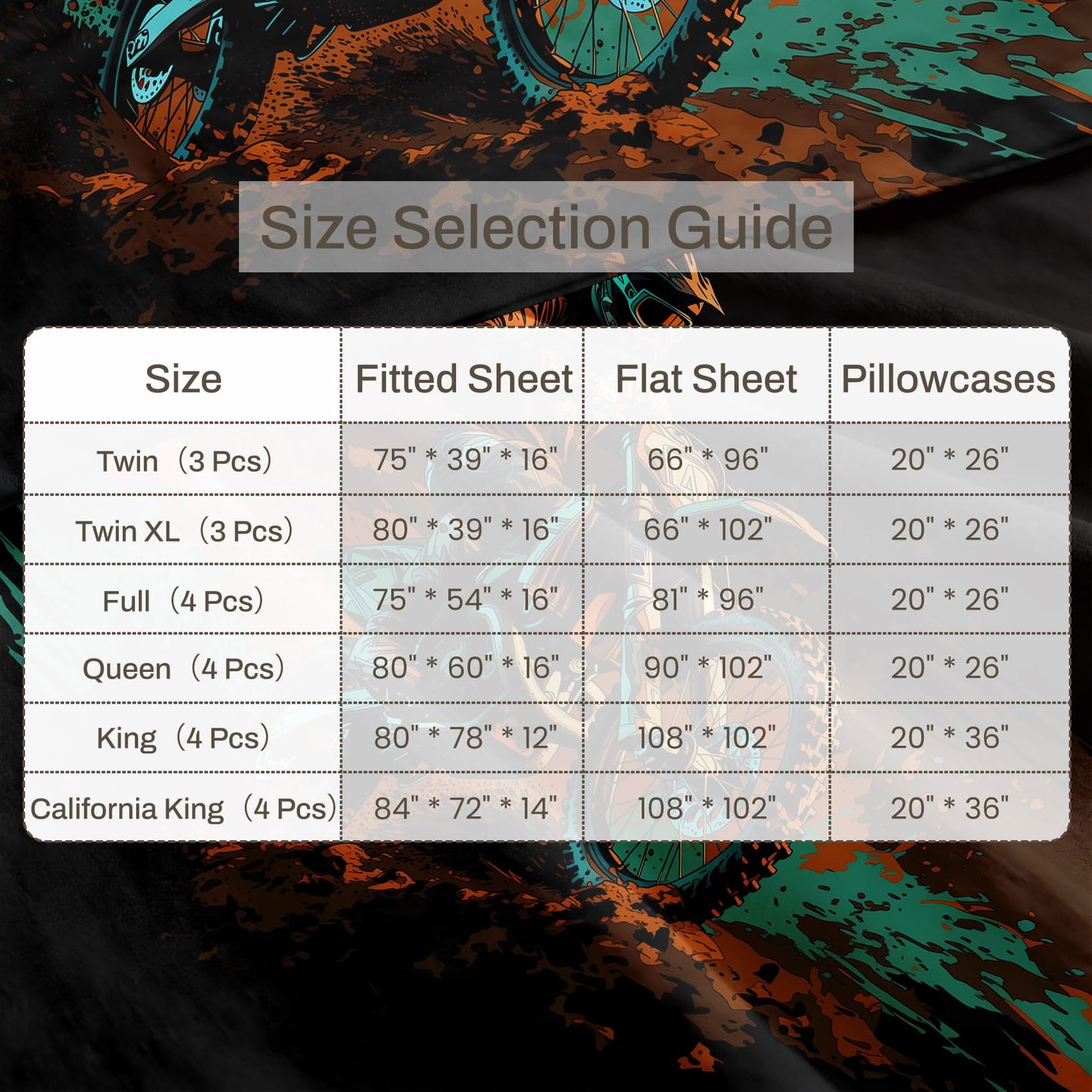Dirt Bike Queen Sheet Set 4 Pcs Motocross Bed Sheets, Orange