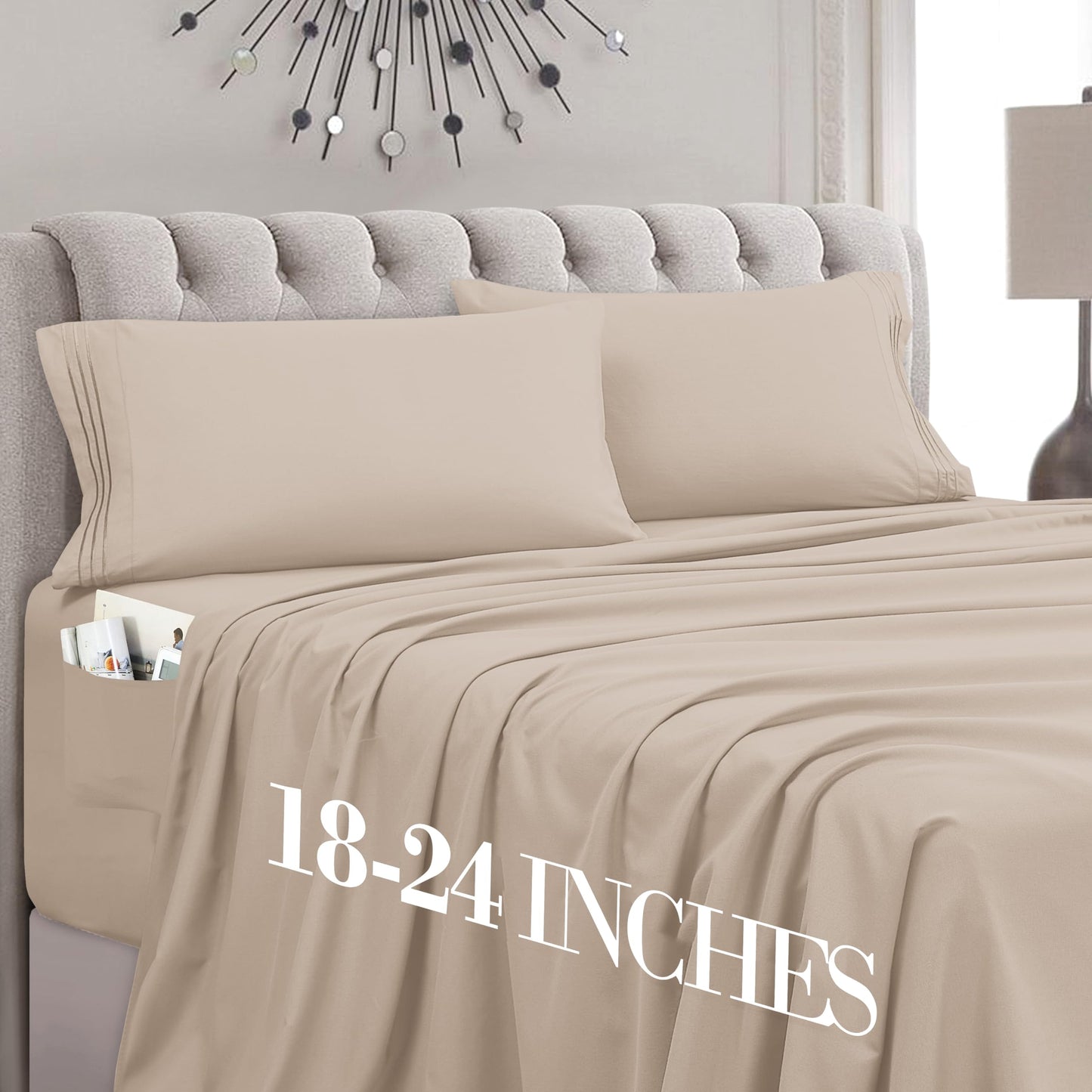 Mocassi Full Size 4-Piece Bed Sheet Set - 1800 Premium Hotel Quality Microfiber 18-24 Inches Extra Deep Pocket Fitted Sheet- Luxury Soft, Breathable, Wrinkle, and Fade Resistant, Cream