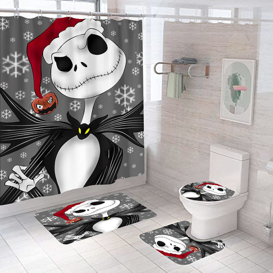 DDS-DUDES 4Pcs Christmas Shower Curtain Sets Kids Bathroom Halloween Christmas Decor with 12 Curtain Hooks for Bathroom, Waterproof 71 x 71 inch (D00048)