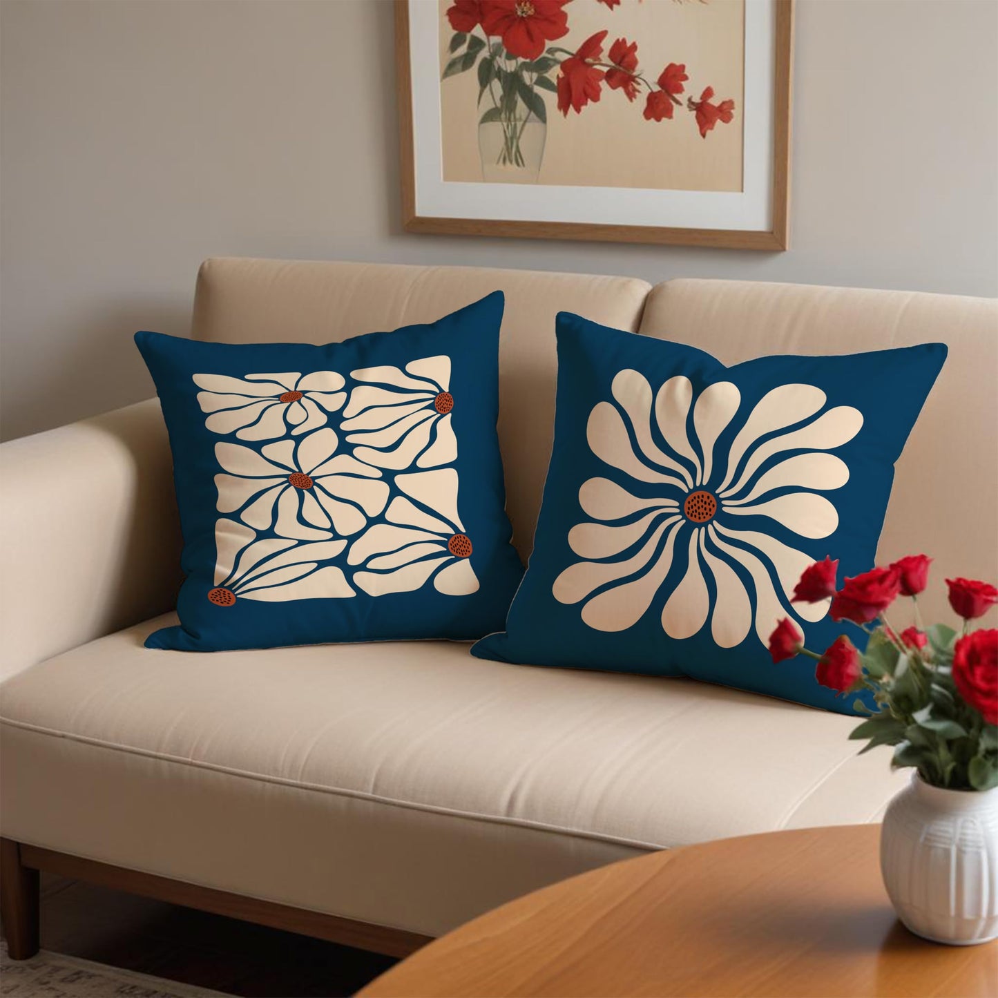 Fuasei Mid Century Modern Pillow Covers 18x18, 70 Retro Boho Hippie Beige Flower Decorative Pillow Covers for Bedroom Living Room Decor, Eclectic Pillow Covers, Mid Century Modern Decor, Set of 2