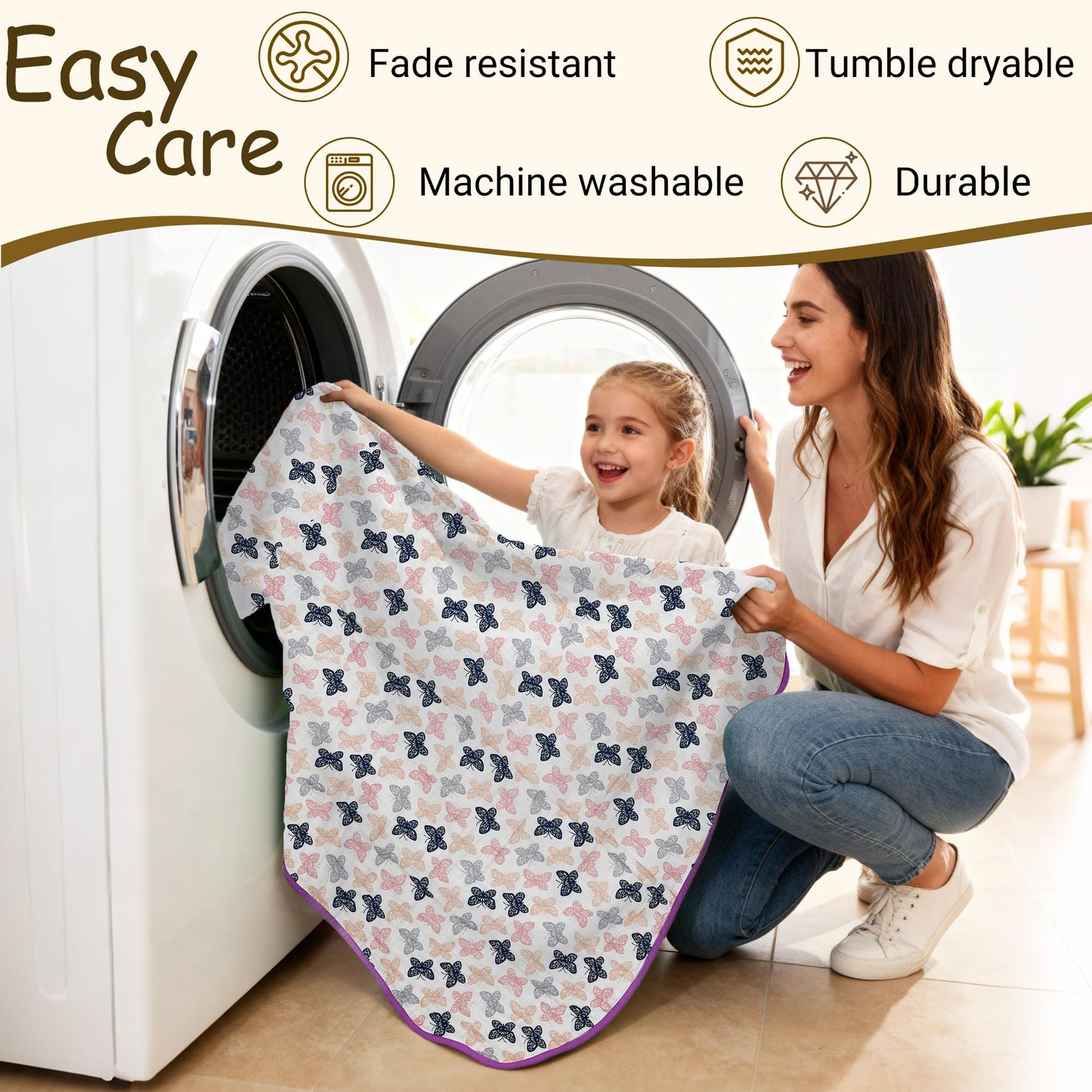 ZPECC Muslin Toddler Blanket Thicker, 47x47 Organic Cotton Kids Quilt Hypoallergenic for Baby Essentials Crib Stroller Daycare Cot, Butterfly