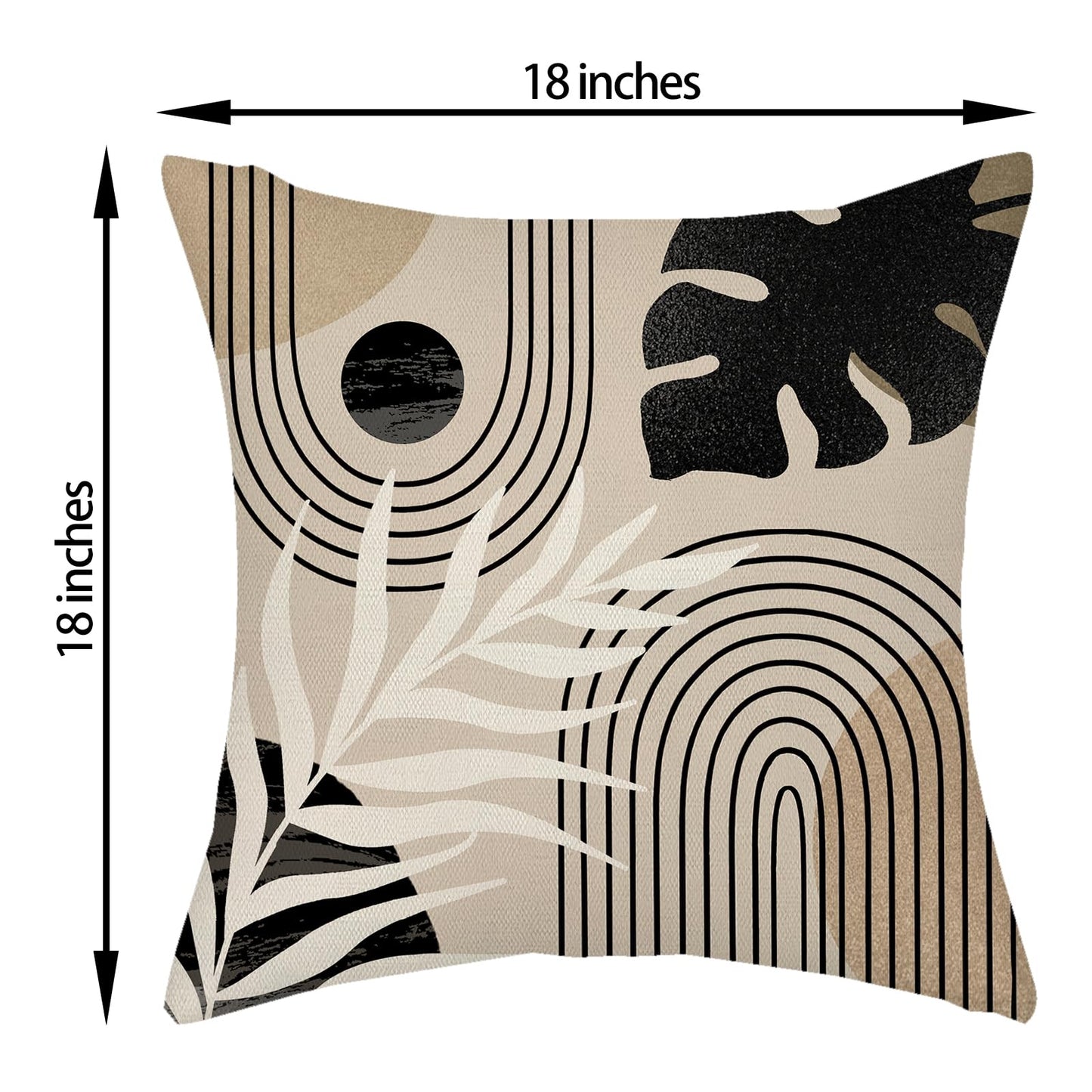 DAFENA Black Boho Pillow Covers 18x18 Inch 2 Pcs Beige Brown Tropical Leaf Mid Century Summer Outdoor Decor Throw Pillows Modern Geometry Farmhouse Decoration Pillowcase Linen Cushion Cover for Couch