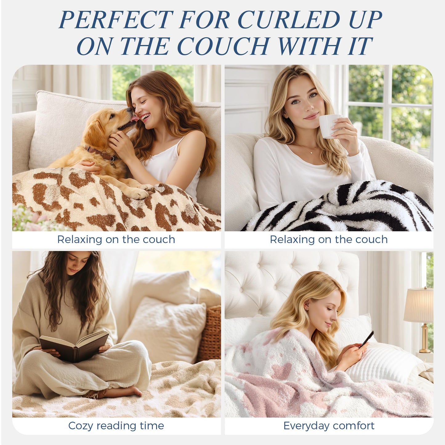 blunique Leopard Throw Blanket for Couch Bed Sofa Ultra Soft Cozy Animal Print Blanket, Lightweight Western Decor Plush Cheetah Throw, Blanket for Women & Teen Girls 50x60 Inches Beige