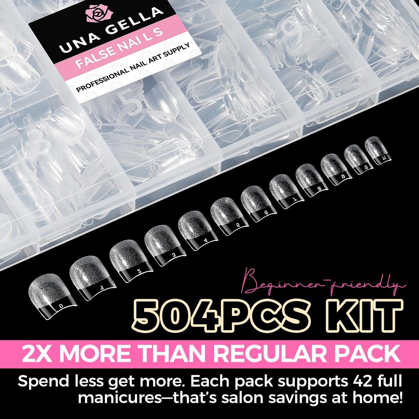 UNA GELLA Extra Short Nail Tips: 504pcs Square Fake Nails Pre-shape XS Short Square Press on Nails Gel Tips Full Cover Acrylic Nails False Nails for DIY Salon 12 Sizes