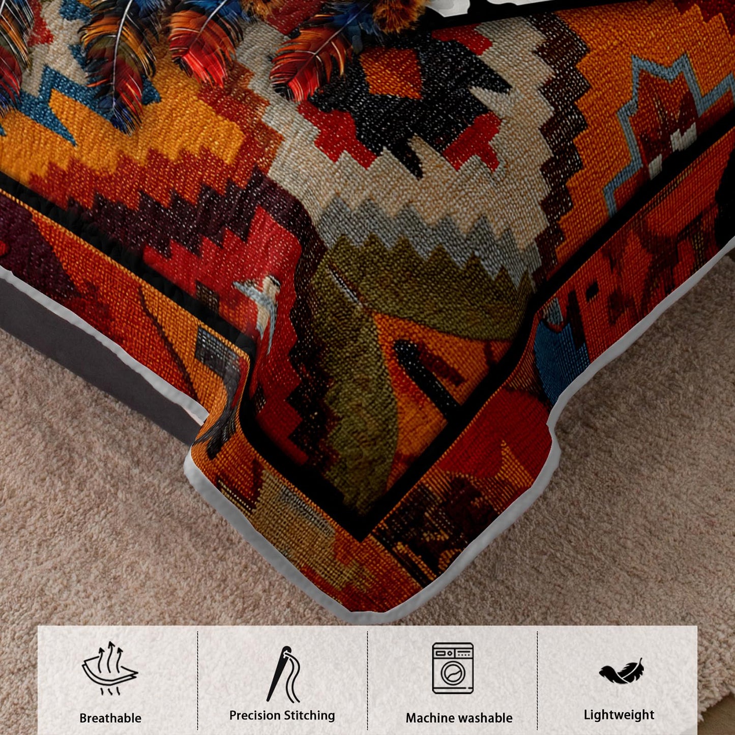 AILONEN Bull Skull Quilt Bedding Set King Size - Dreamcatcher Skull Boho Camo Bedspread Coverlet 3Pcs,Retro Ethnic Quilt,2 Pillowcases