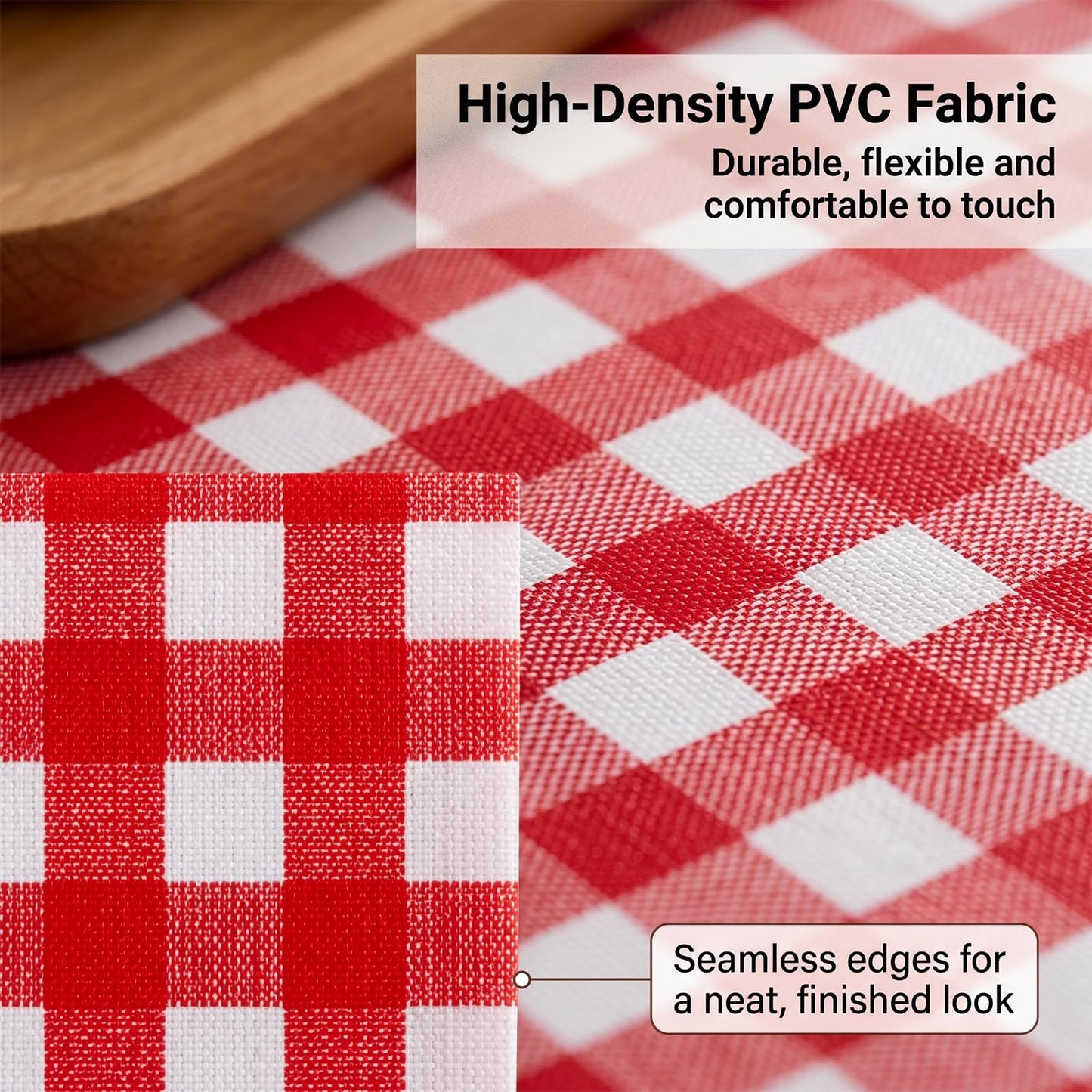 Qvthpv Waterproof PVC Tablecloth Rectangle 70"x55" - Oil Proof Heatproof Kitchen Table Cover with Soft Flannel Backing - Stain Resistant Everyday Dining & Holiday Decoration (red)