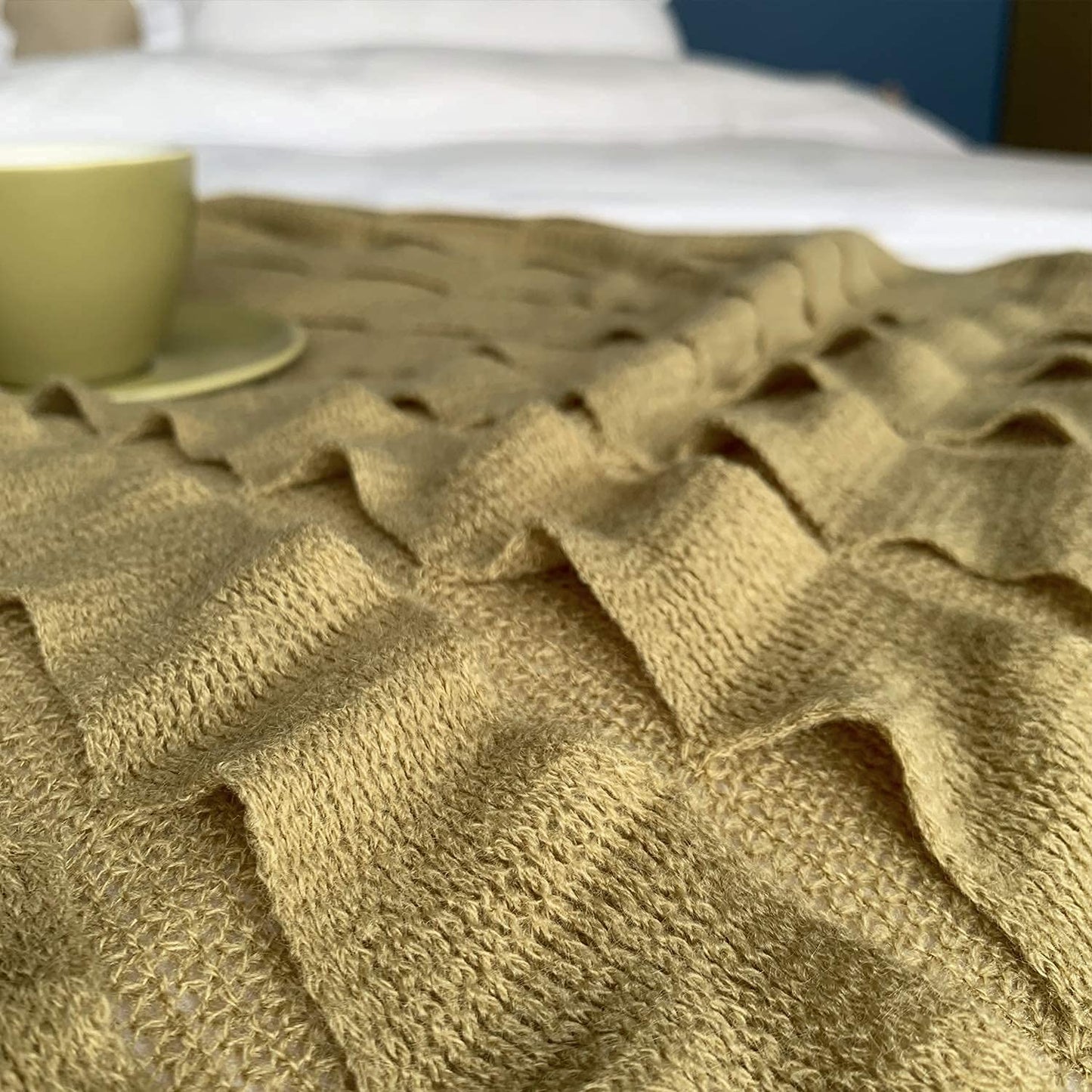 DISSA Knit Blanket Woven Blanket Throws for Sofa Throws for Couch Blanket Cover Boho Throw Blanket for Bed Cozy Super Soft Solid Plush Decorative Throw Blanket with Tassels (Khaki, 50"x60")