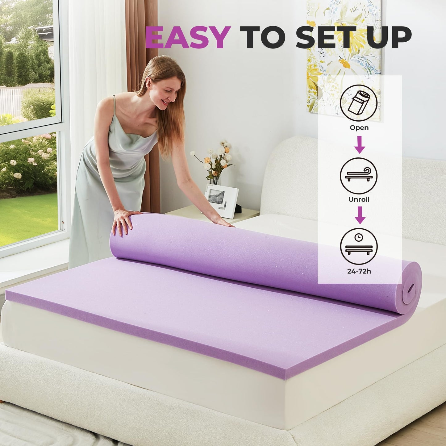 BDEUS 2 Inch Gel Memory Foam Mattress Topper Ventilated Soft Pressure Relieve Mattress Pad, Breathable Bed Topper, CertiPUR-US Certified, Twin Size