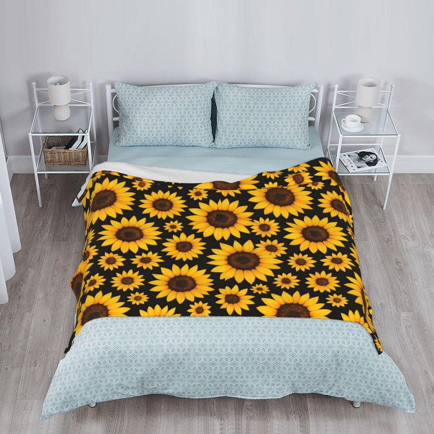 Abucaky Sunflowers Floral Fleece Throw Blanket Ultra Soft Cozy Decorative Flannel Blanket for Home Bed Couch Chair Travel 50x40in