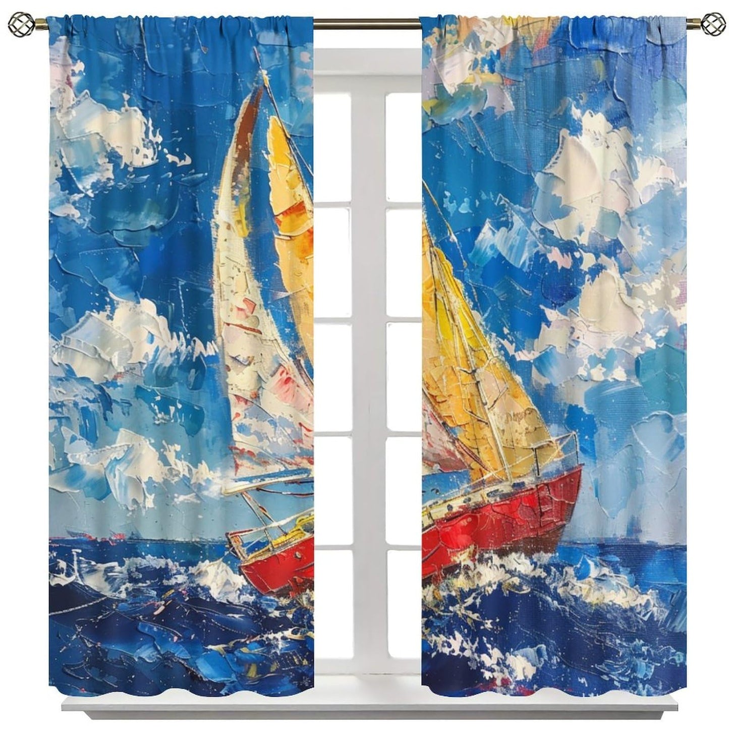 TOWINSFB Beautiful Sailboat Blackout Curtains for Bedroom Living Room, Nautical Ship Blue Sky Seaside Scenery Thermal Insulated Room Darkening Curtain- 2 Panels, Each 21" W x 63" L
