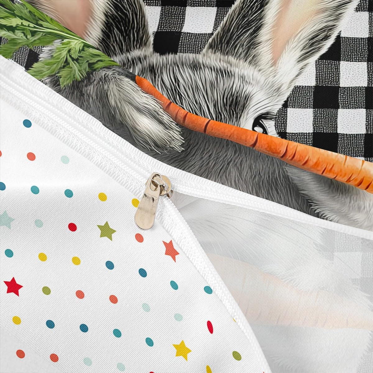 Rabbit Duvet Cover Black and White Lattice Buffalo Checkered Grid Bedding Set Easter Decorations for The Home,Cute Animal Plaid Comforter Cover Queen,Kawaii Room Decor Easter Gifts for Kids