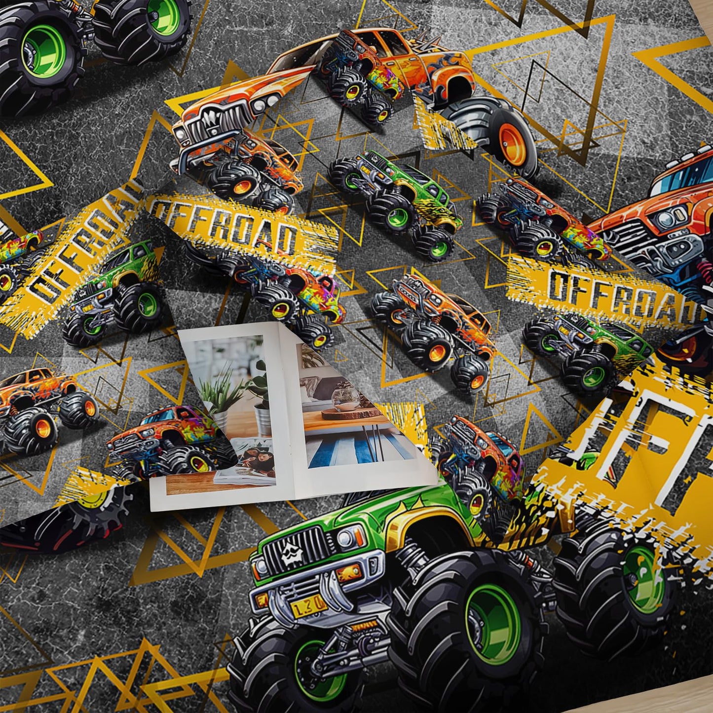 lneffble Full Size Monster Truck Comforter Sets for Boys，Monster Truck Full Size Bedding Sets Boys，with 1 Comforter with 2 Pillow Case，Kids Monster Truck Themed Bedroom Decor