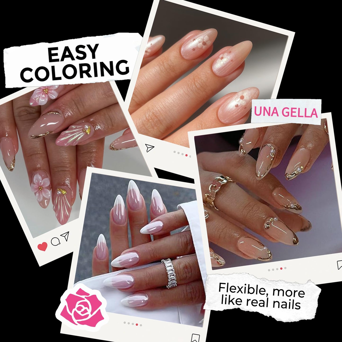 UNA GELLA Almond Nail Tips, 216pcs Pointed Almond Gel Nail Tips Pre-shape Half Matte Full Cover Clear Acrylic Soft Gel Fake Nails for Nail Extension Nail Art 12 Sizes