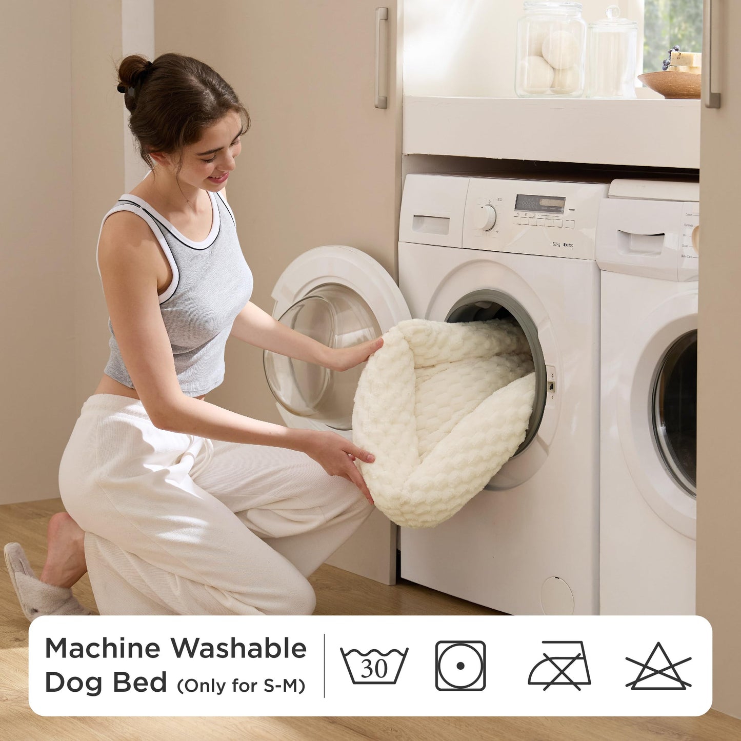 Bedsure Washable Fluffy Cute Dog Bed for Small Medium Dogs, 25 Inch Cream