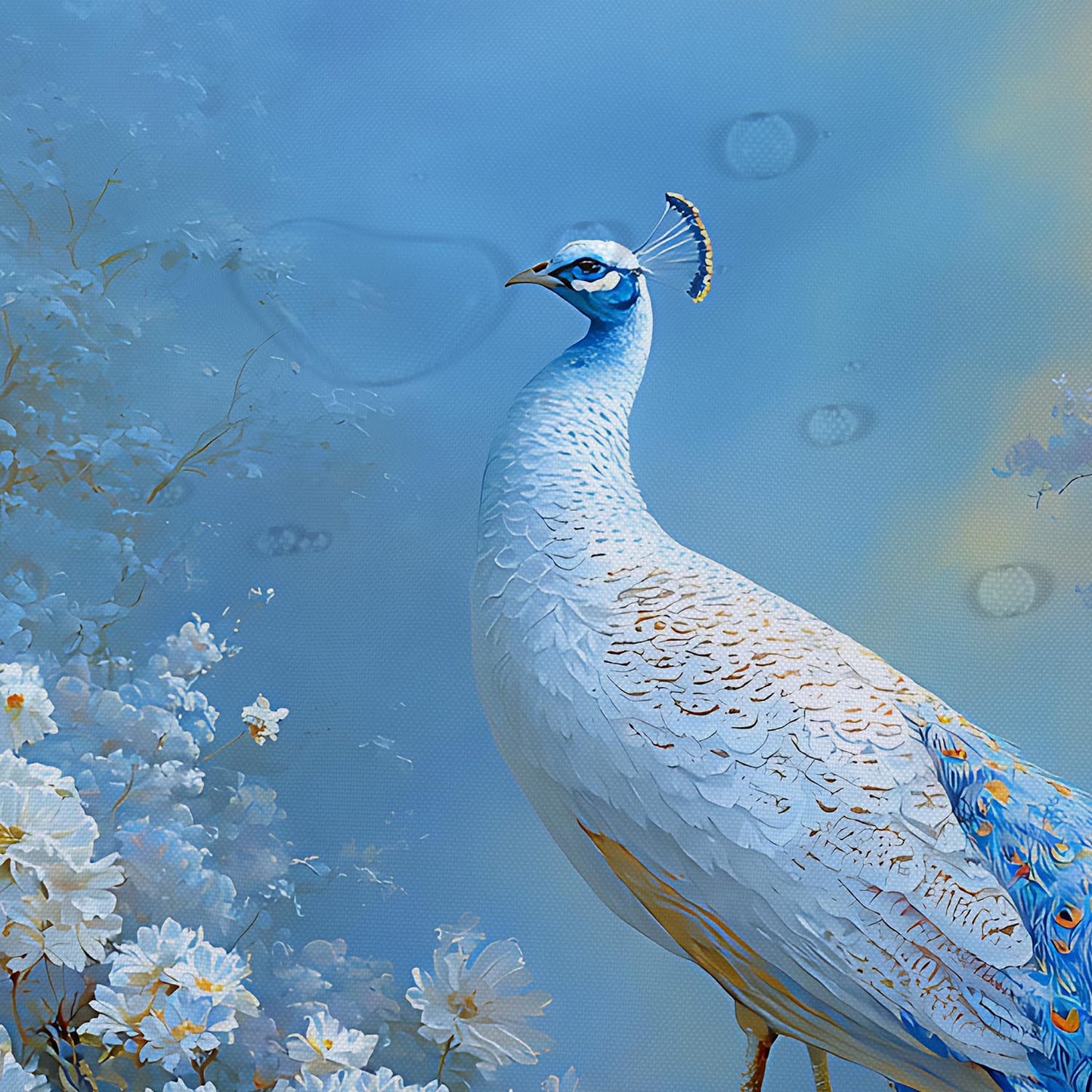 THISFIND Shower Curtain, Elegant Peacock with White Flowers and Misty Background Machine Washable Waterproof Fabric for Bathroom Decor Bathtub with 12 Hooks 72x72