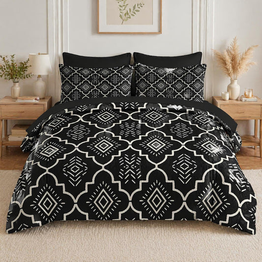 Boewywh Comforter Set Twin Size Boho Aztec Geometric 7 Pcs, Bedding for Kids and Adults, Southwestern Black Bed Sheet Sets with Fitted Sheet 2 Pillowcases & 2 Shams for Bedroom Bed Decor