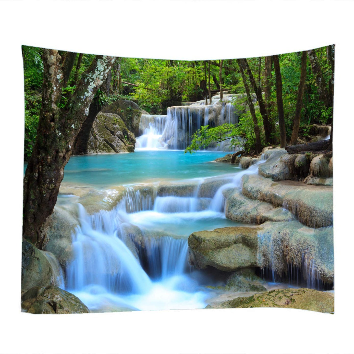 WODEJIA Forest Waterfall Fabric Tapestry Decorative Wall Art Tablecloth Bedspread Picnic Blanket Beach Throw Blanket Multifunctional for Bedroom Dormitory Living Room Hanging 79 x 59 Inches