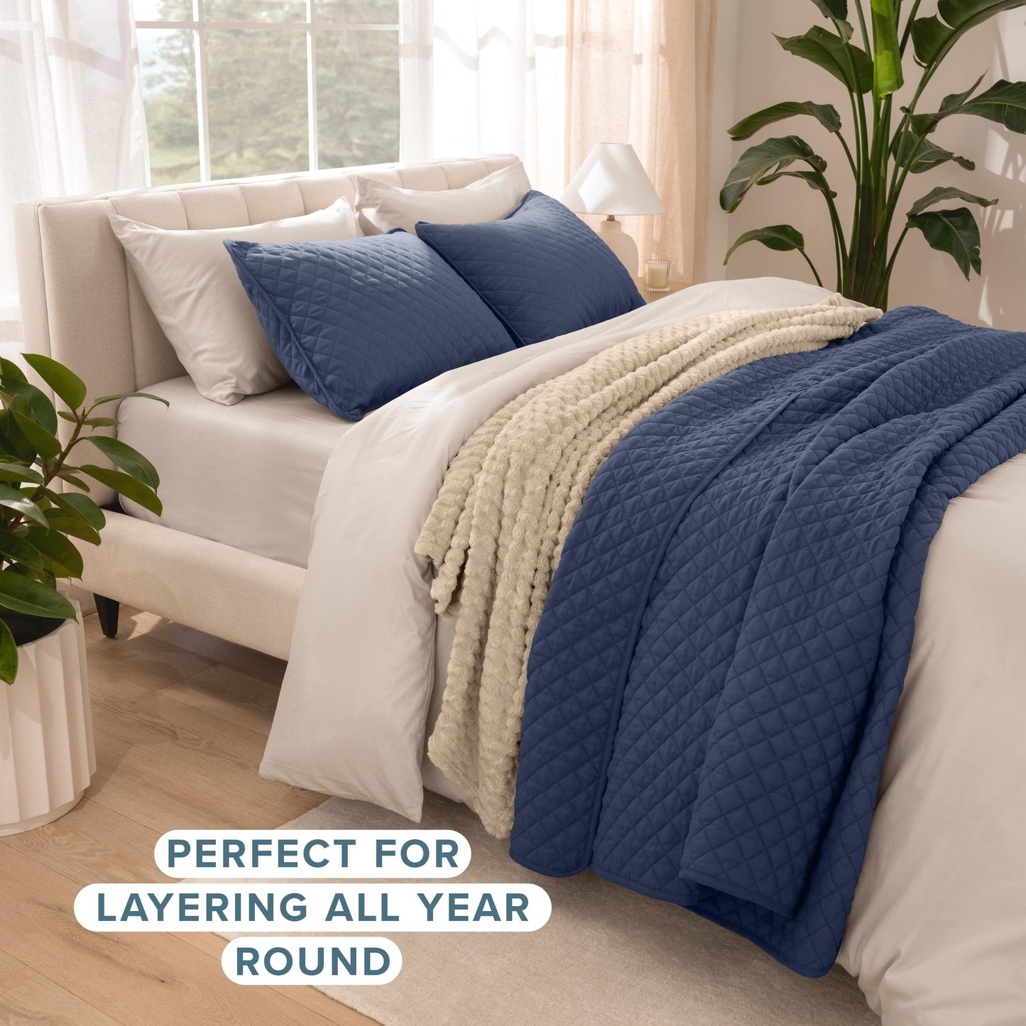 Bare Home Coverlet Set - Twin/Twin Extra Long - Lightweight Bed Decor - Comforter Alternative - All-Season Quilted Bedspread (Twin/Twin XL, Dark Blue)