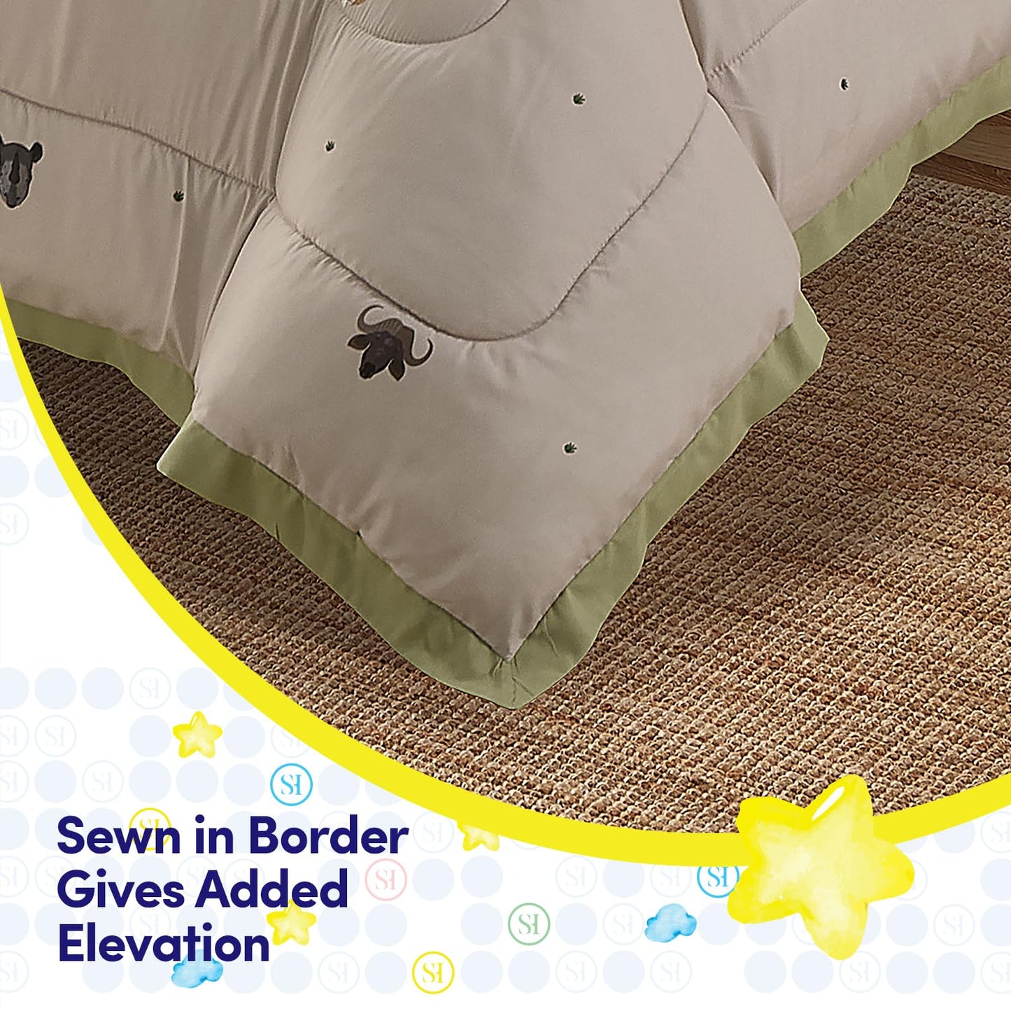Kids Jungle Safari Comforter Set Twin Size – Bed in a Bag with Savanna Animals, Sheets, Pillowcases & Shams – Soft Bedding with Lions, Giraffes, Elephants, and More – Boys or Girls Bedroom Decor