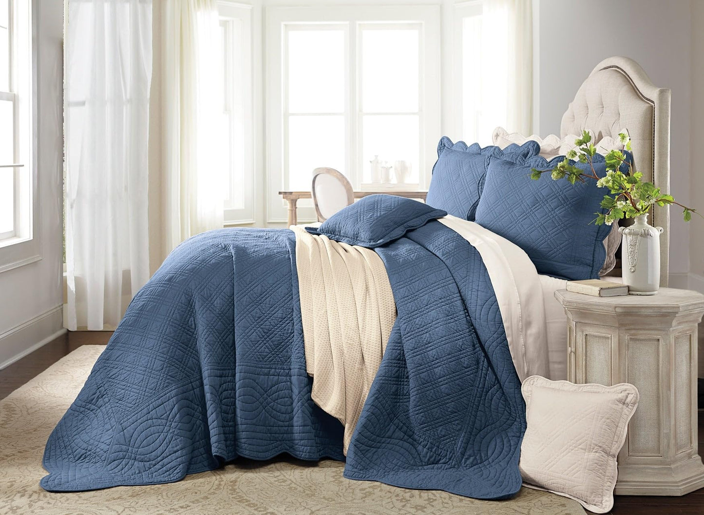BrylaneHome Bedding Lightweight All Season Florence Quilted Oversized 100% Cotton Ultra Supreme Softness Bedspread - Twin, Plum Floral
