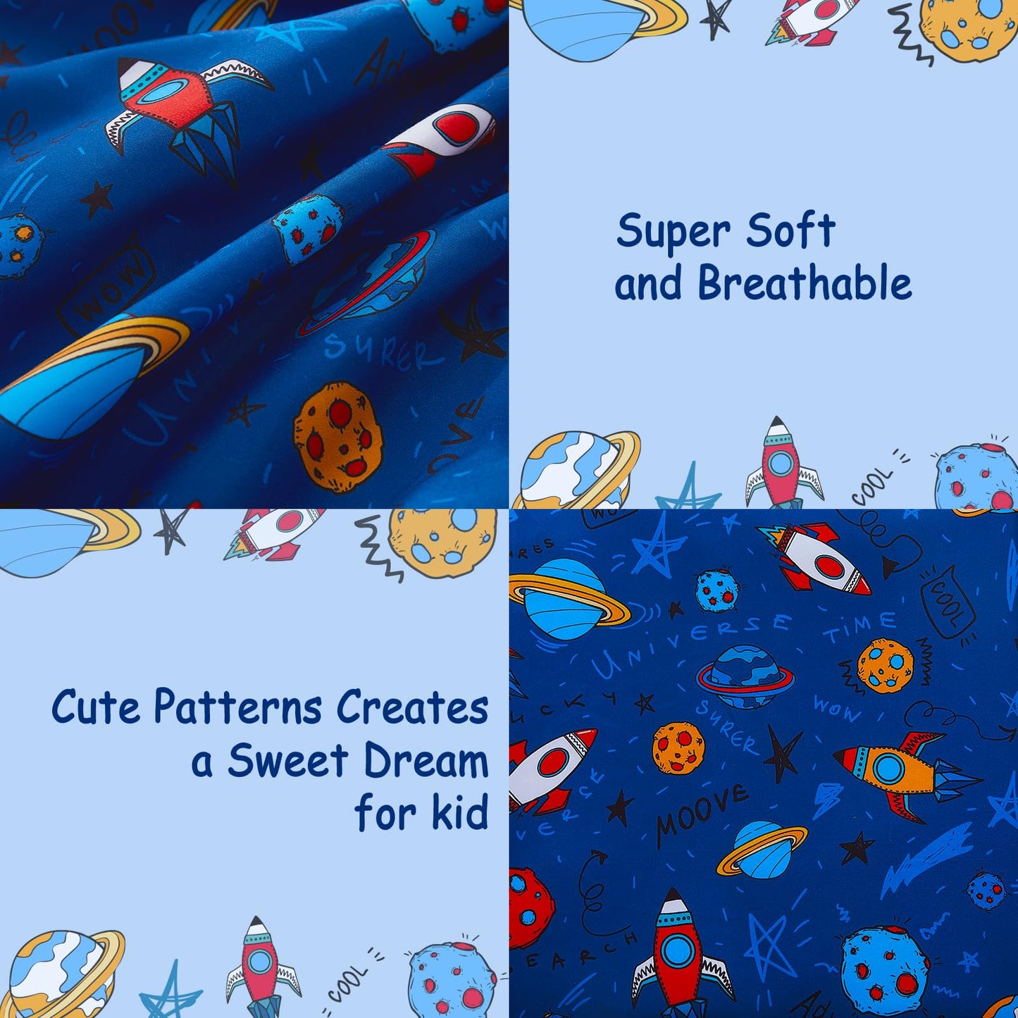 lasoftan Kids Sheet Set Twin Size, Twin Sheet Set with Space Universe Pattern，Breathable Silky Soft Microfiber Kids Fitted Sheet