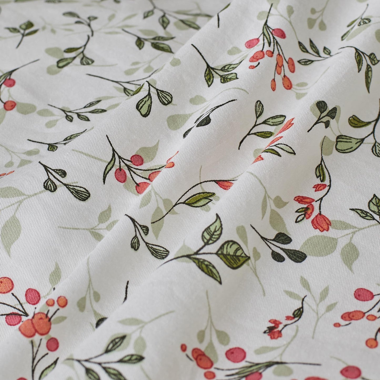 YuHeGuoJi White Ruffle Floral Duvet Cover Queen 100% Cotton 3 Pcs Set 1 Cute Red Flower Duvet Cover with Zipper Ties 2 Pillow Shams Decorative Green Botanical Bedding Set Soft