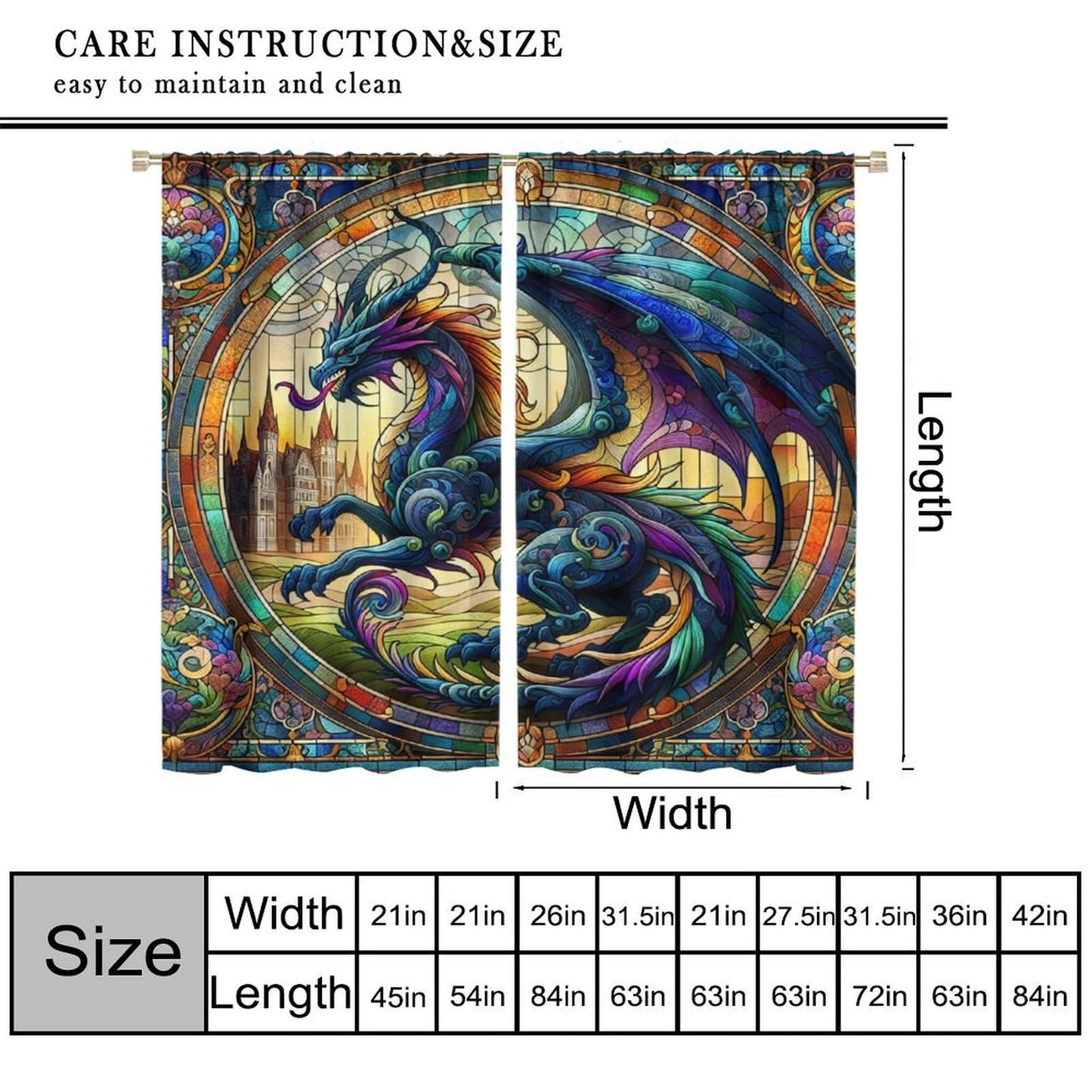 FengMingRui Stained Glass Dragon Curtains for Kids Abstract Geometry Western Dragon Window Treatments for Boys Girls Bedroom Living Room Window Drapes 42" W X 45" L