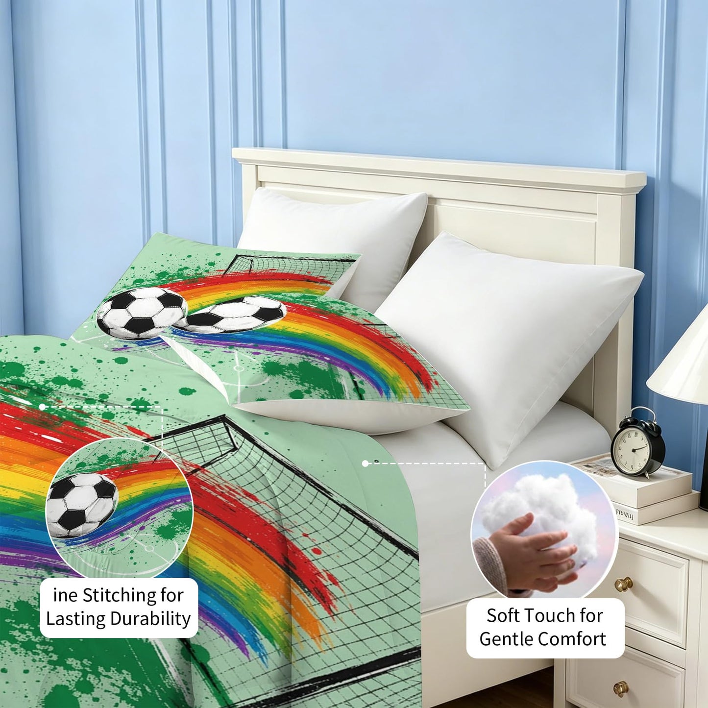 kxry Soccer Comforter Set King Size Graffiti Splash Sport Bedding for Boys