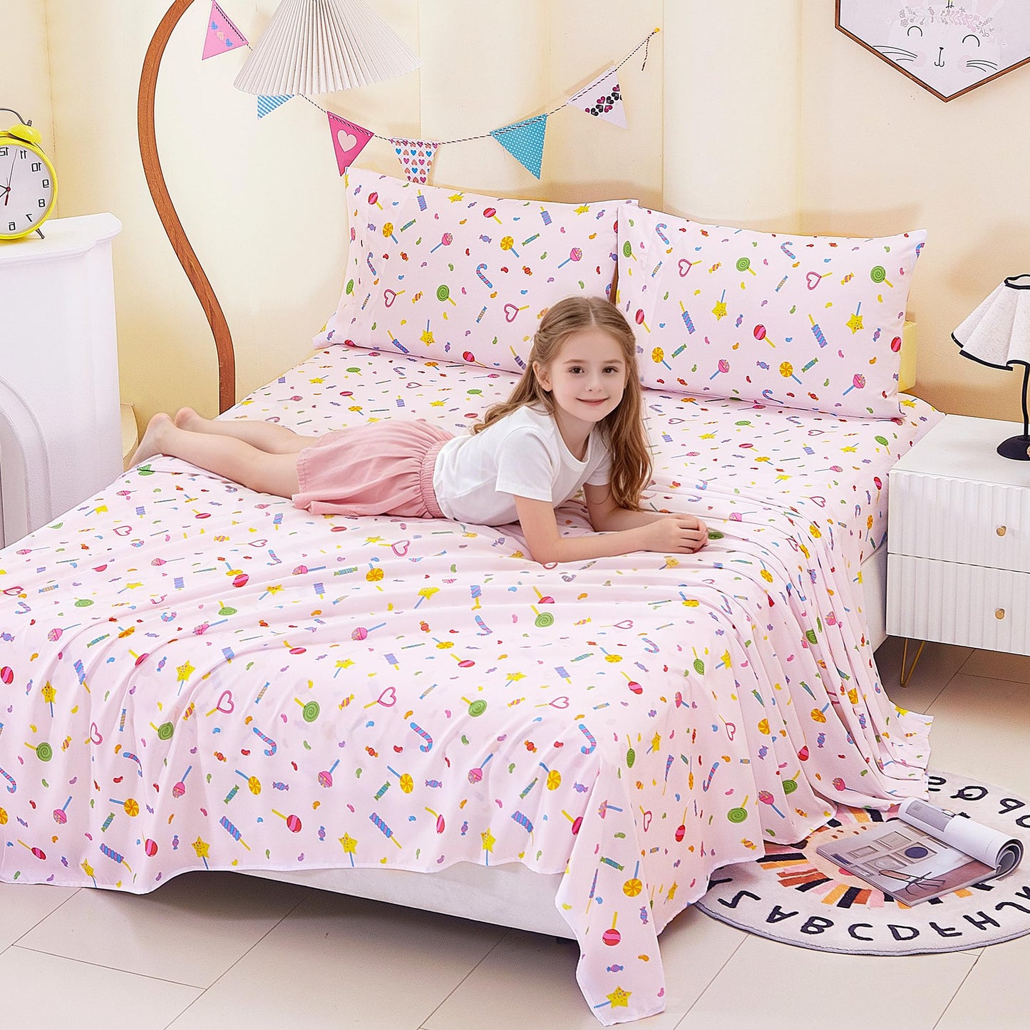 CozySmile Twin Sheet Set Kids,3 Pieces Breathable Soft Microfiber Bedsheets for Child Girls, Oeko-TEX, Anti Pilling Deep Pockets Easy Care Bed Sheets, Candy