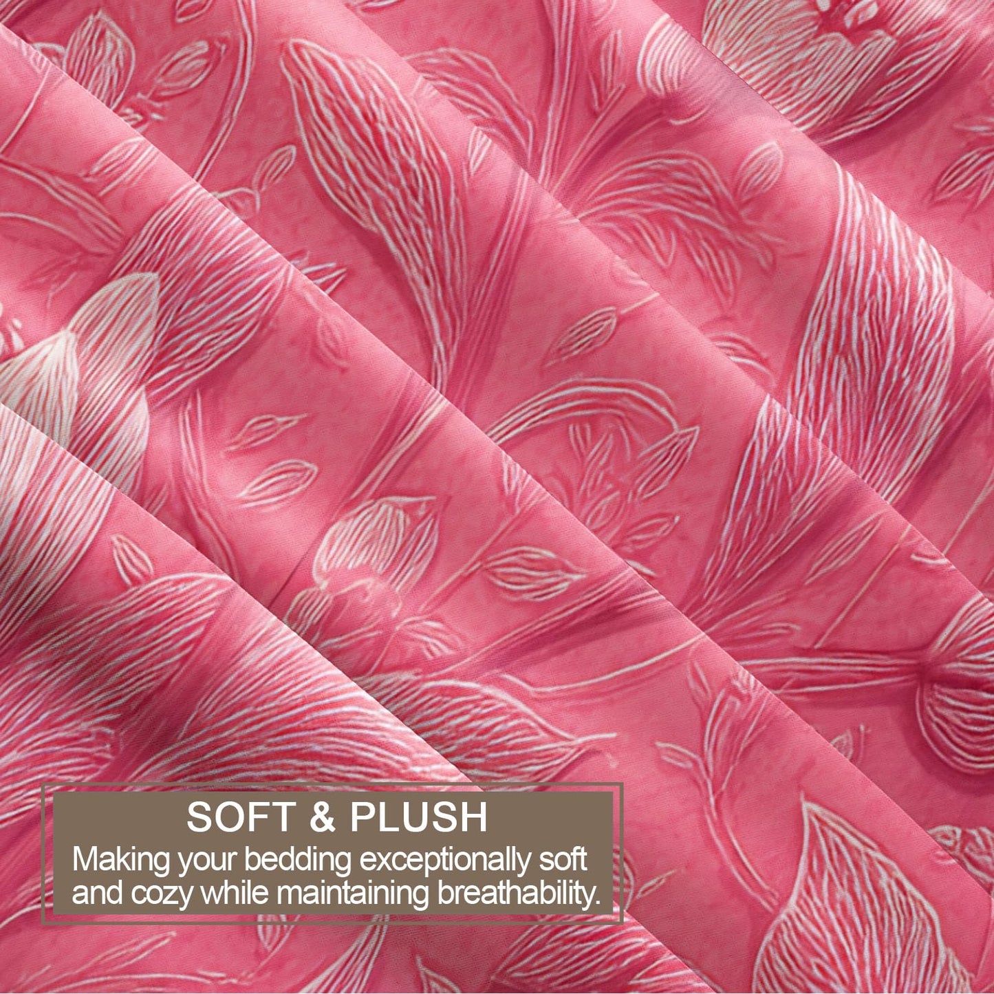 ZAMODE Floral Duvet Cover 120" x 98", Pink Flower Bedding Set, Pink Comforter Cover with Zipper Ties