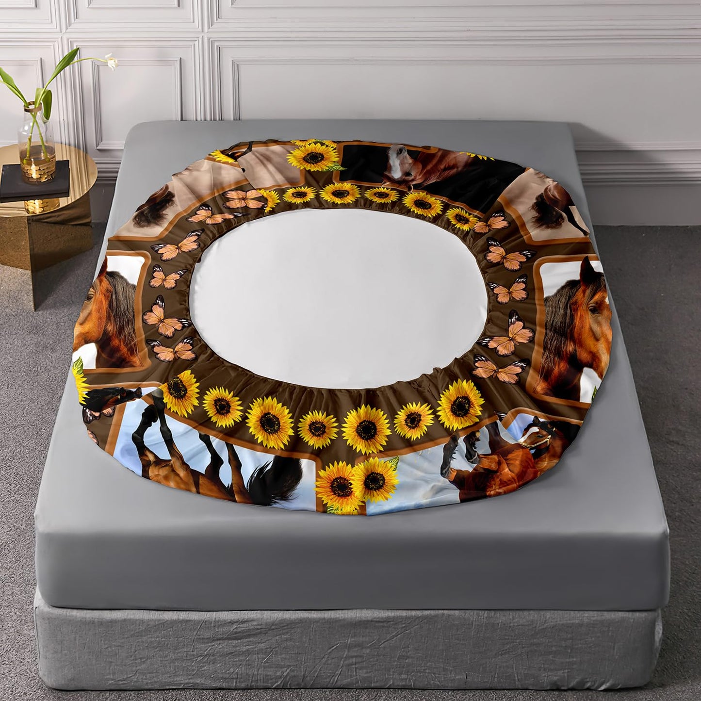 HOSIMA Horse Fitted Sheet&Pillowcases,Animal Themed Galloping Horse and Sunflower Floral Bedding,3D Printed Soft Decorative Fabric Bedding Deep Pocket,Teens Kids and Toddler Bedding Set,Twin Size.