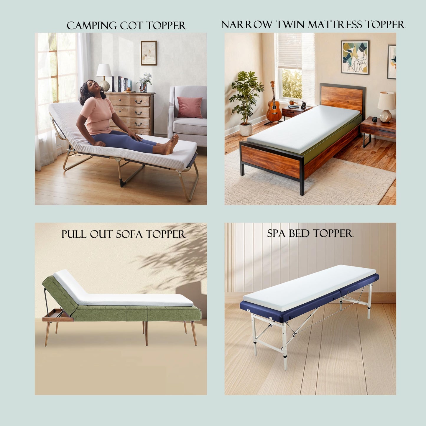 Jamdok 2Inch Cot Mattress Topper,Narrow Twin Foam Cushion for Camping Cot,Sofa bed,Pull Out Chair,Portable,Roll Up Surpportive Sleep Pad(75 x 30")