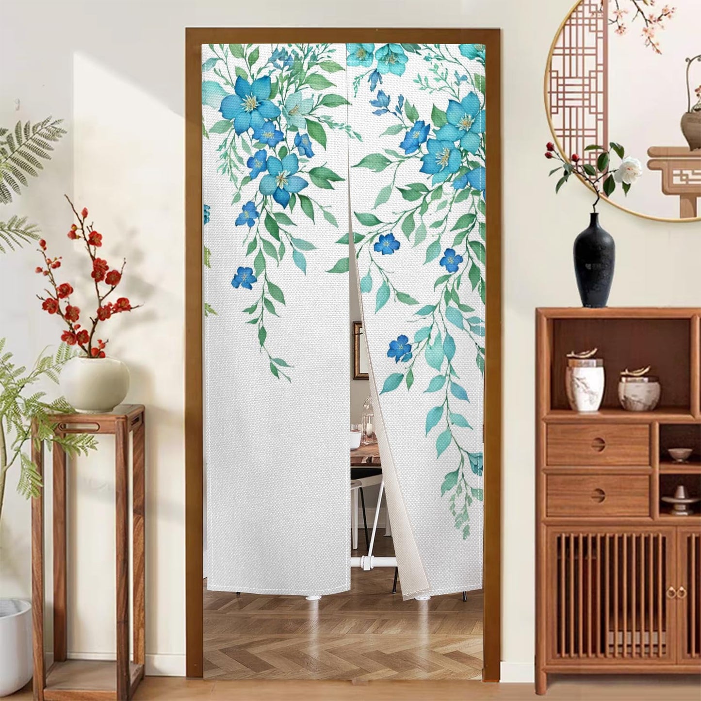 XMJJKUF Noren Japanese Style Doorway Curtain Long Japanese Window Treatment Door Curtain Tapestry Polyester Panel for Room Privacy Divider Kitchen Home Bar Decor (Green Plants),33.5"x 70.9"