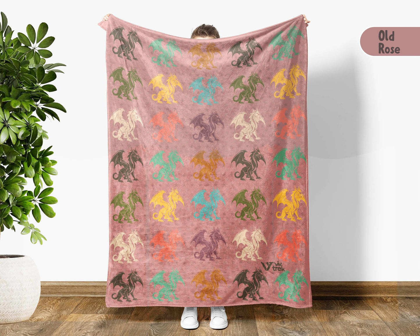 Dragon Lover Blanket, Mythical Creature Throw, Retro Fantasy Gift, Cozy Unique Dragon Decor for Bedroom, Lounge Area, or Creative Fantasy Style Living Space (Greyish Blue, Plush 50" x 60")