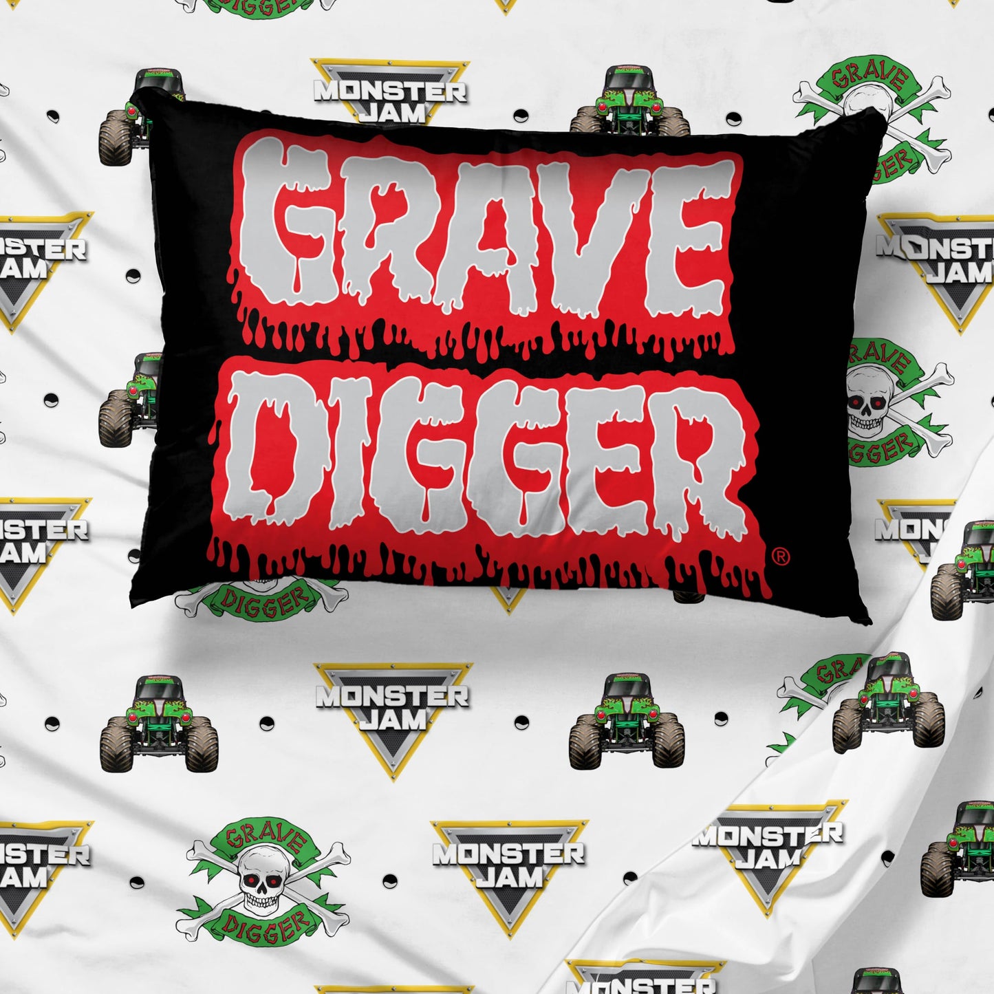 Sunny Side Up Monster Jam Grave Digger Twin Sheet Set - 3 Piece Kids Bedding Set Includes Pillow Cover - Super Soft Microfiber Sheets