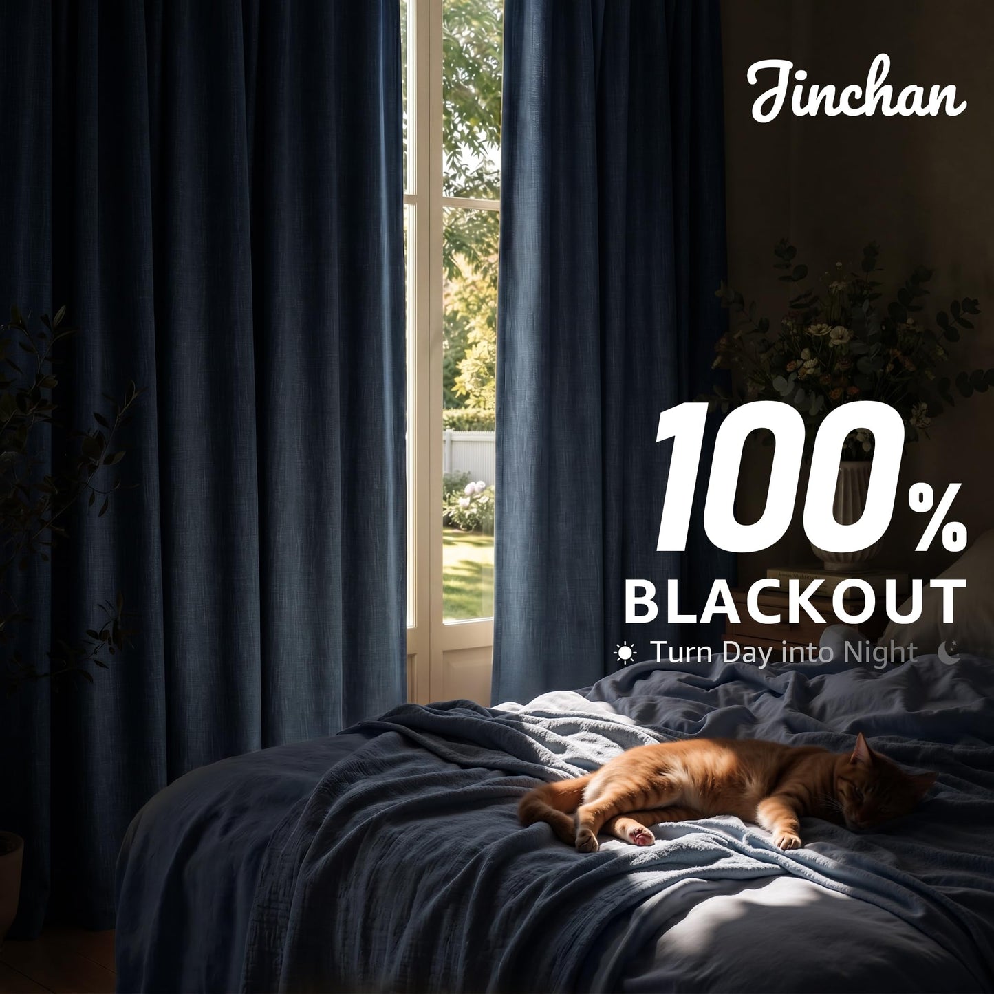 jinchan Burlap Look Curtains Blackout Curtains for Bedroom Lined Linen Textured Curtain for Living Room 84 Inches Long French Country Farmhouse Window Curtains 2 Panels Blue Curtains