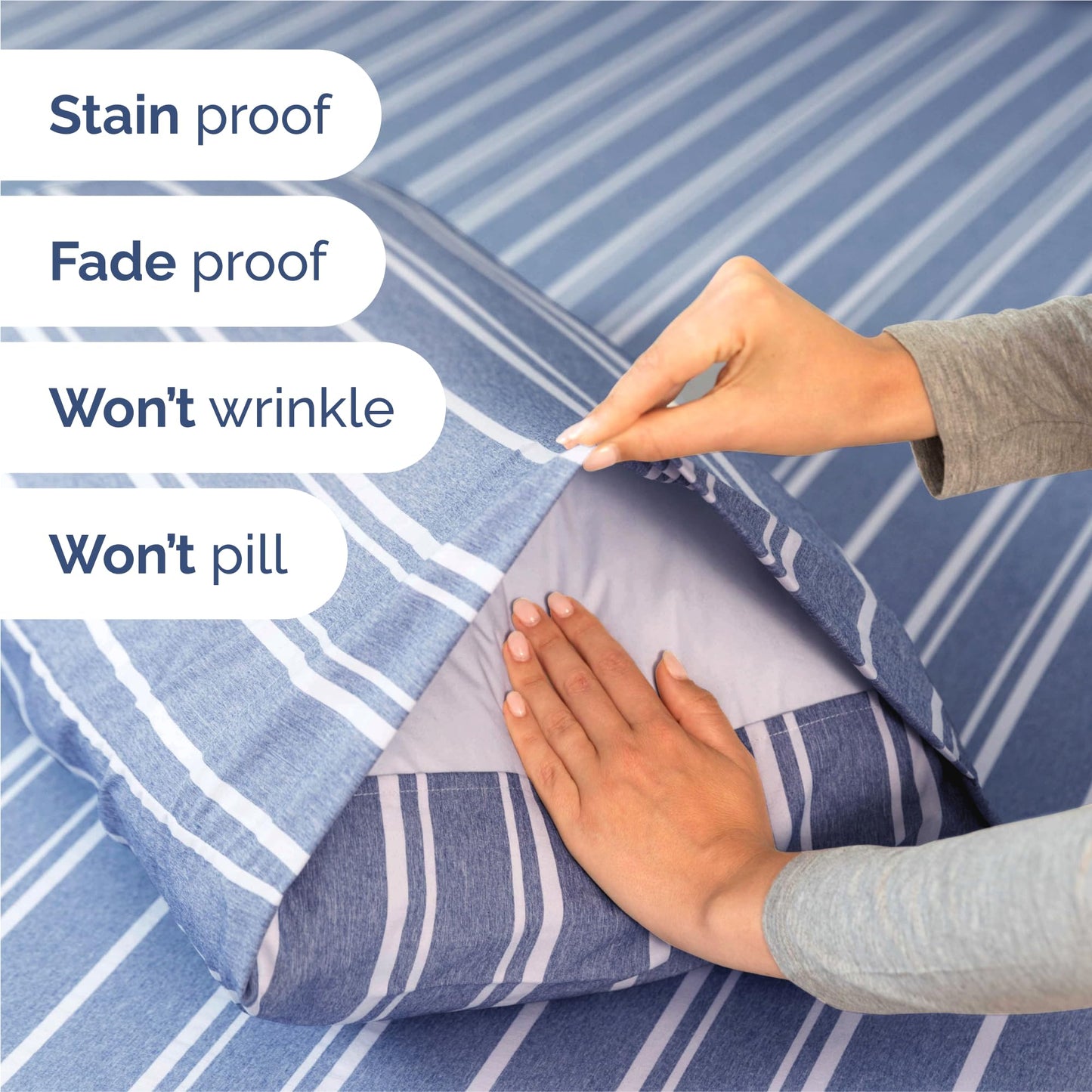 Split King Size 5 Piece Sheet Set - Comfy Breathable & Cooling Sheets - Hotel Luxury Bed Sheets for Women & Men - Deep Pockets, Easy-Fit, Soft & Wrinkle Free Sheets - Blue Stripes Oeko-Tex Bed Sheets