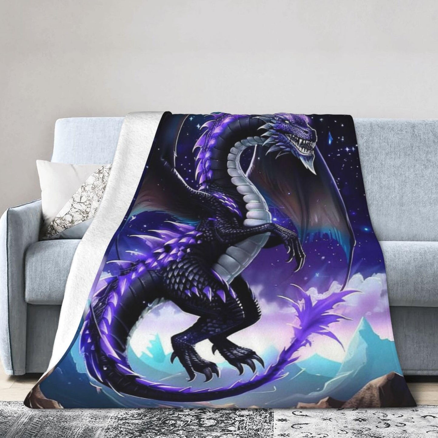 Dragon Blanket Purple Dragon Decor Cozy Animal Throw Super Soft Plush Flannel Fleece Blanket Gift for Kids Adults Men Women Ultra Warm & Lightweight Flannel, 50"X40"