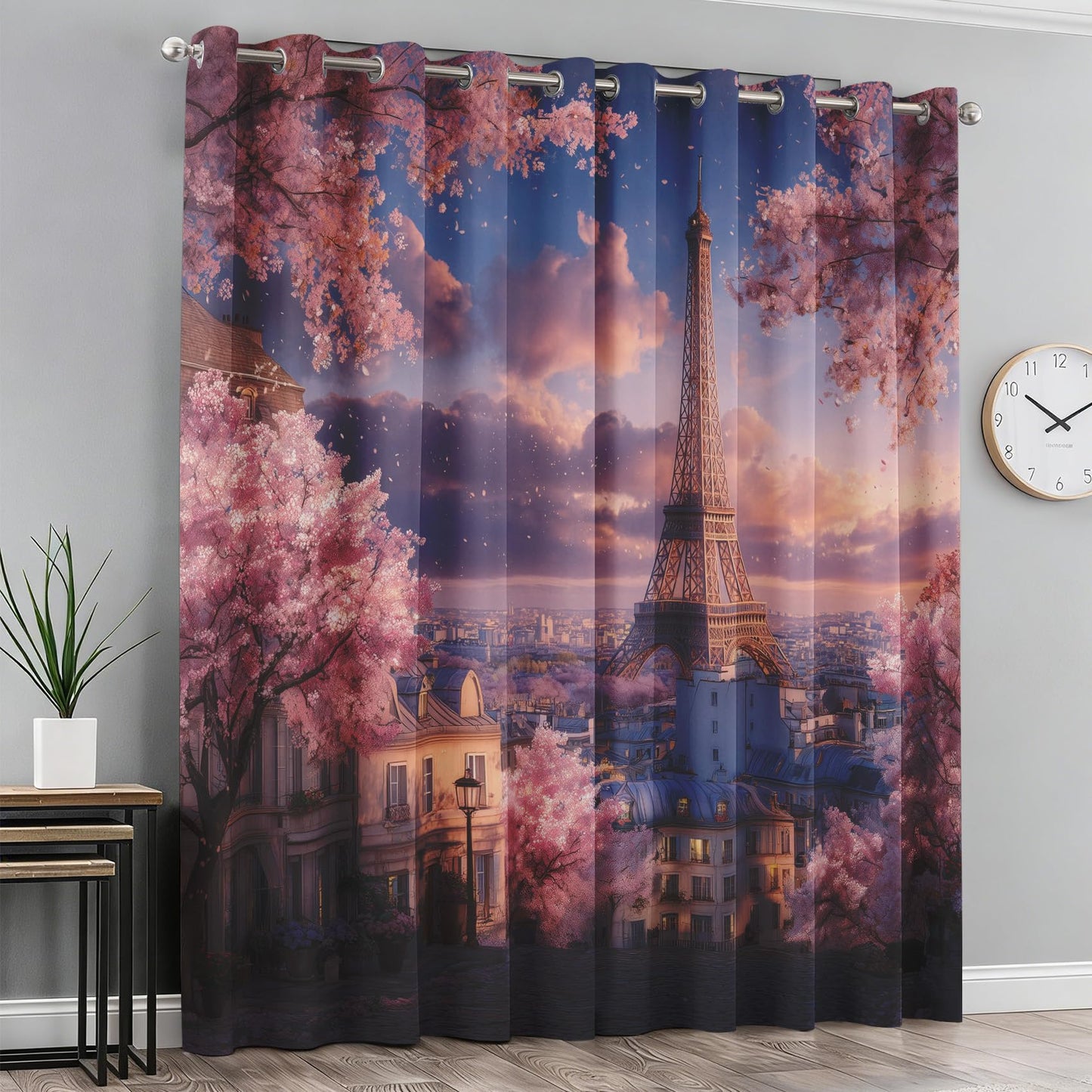 Paris Eiffel Tower Curtains for Bedroom, Sunset Scenery Blackout Curtains Living Room Decor, Paris Thermal Insulated Grommet Drapes & Home Decor, 42 x 84 Inch 2 Panels K-X53