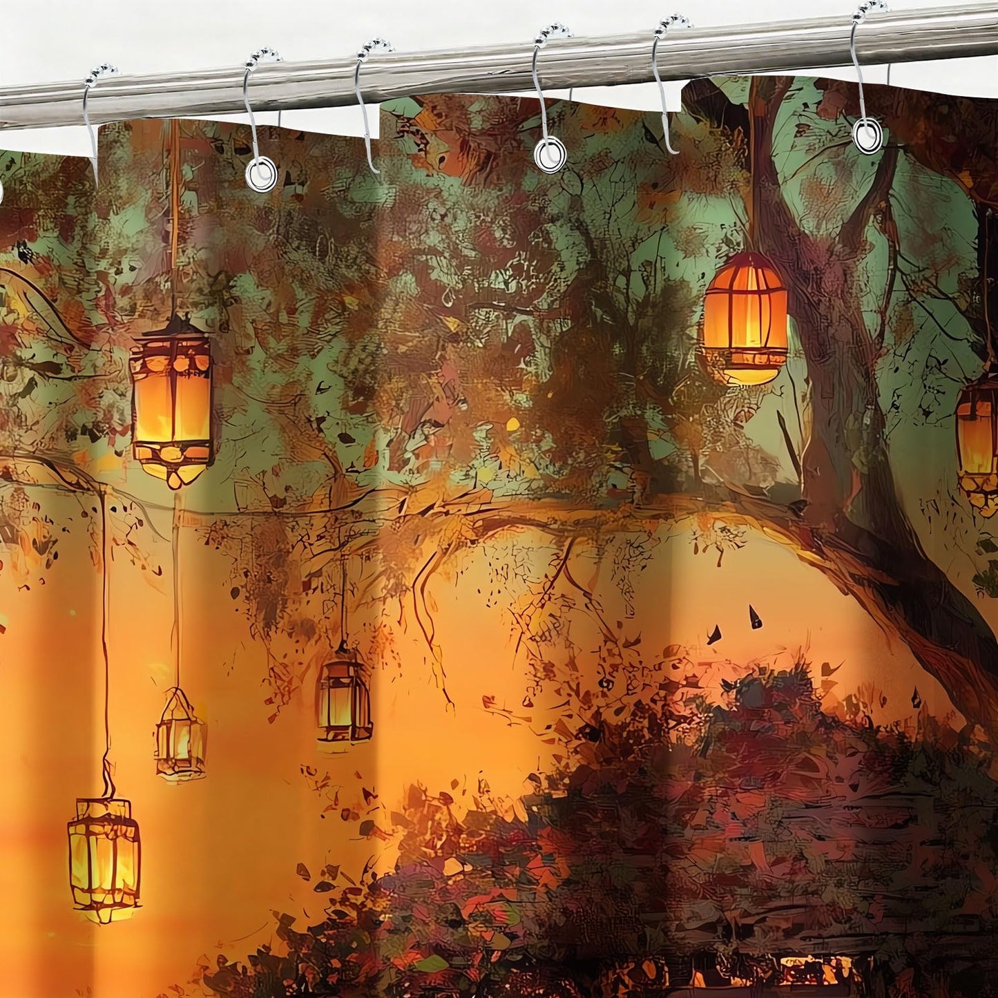 mutakin Fall Pumpkins Shower Curtain Autumn Thanksgiving Tree Shower Curtains for Bathroom Waterproof Fabric Bath Curtain Decor with Hooks